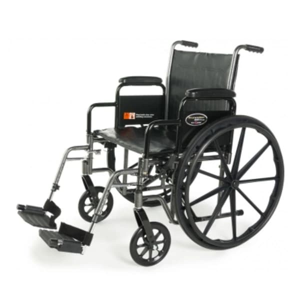 Traveler SE Plus Wheelchair, 20" x 16" Seat, Detachable Full Arms, Swingaway Footrest, 300 lb Capacity, Hammertone Silver Vein Frame, Black Vinyl Upholstery - Traveler SE Plus Wheelchair 20" x 16" Detachable Full Arm Swingaway Footrest - Image 1