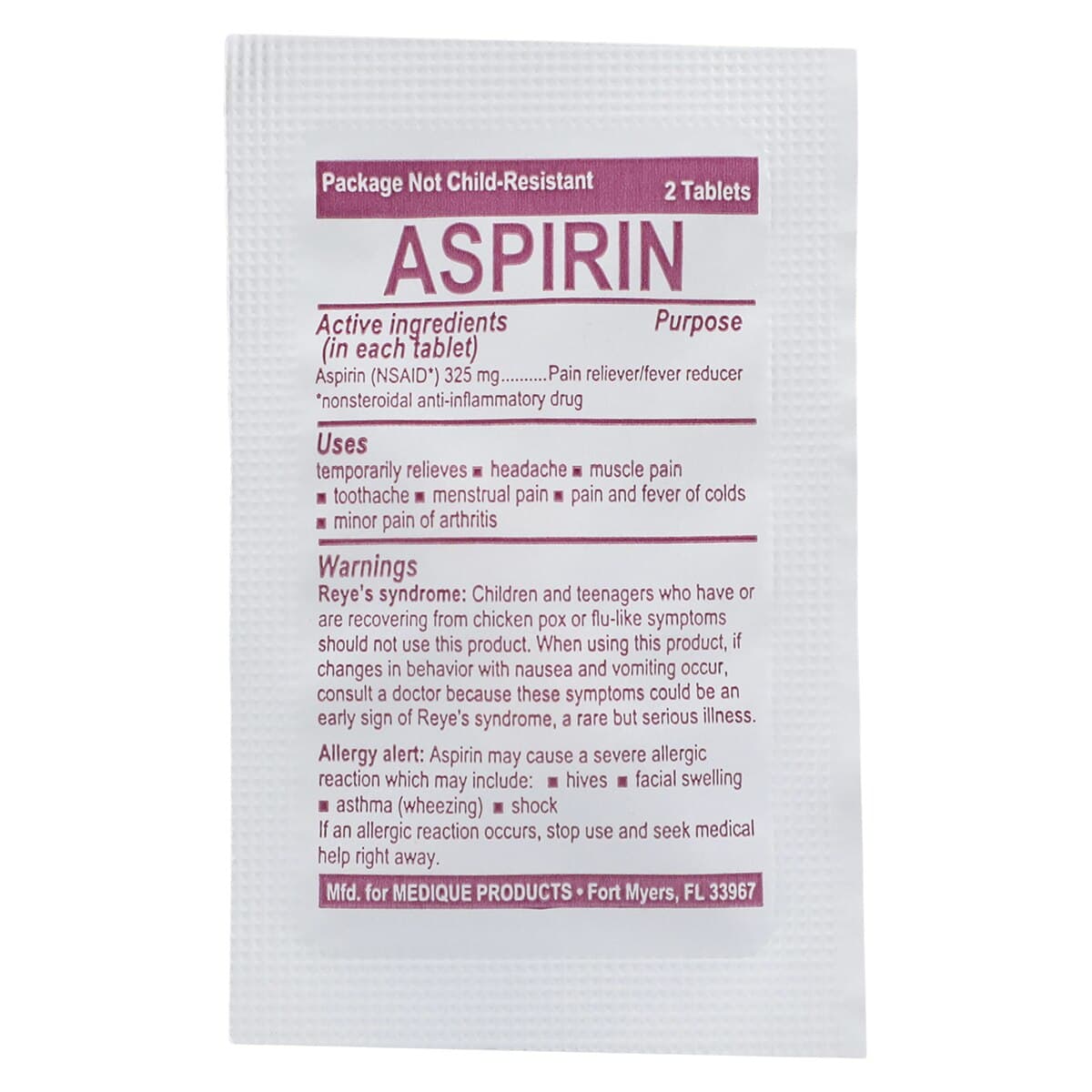 Medique Aspirin Tablets UD, 325mg, Unit Dose, 250 Tablets x 2 Bottles/Box thumbnail 2
