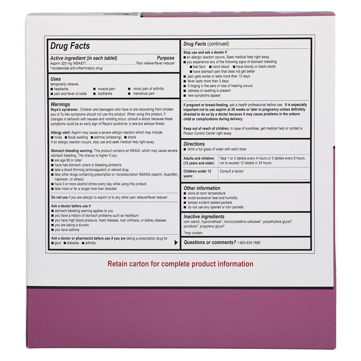 Medique Aspirin Tablets UD, 325mg, Unit Dose, 250 Tablets x 2 Bottles/Box thumbnail 4