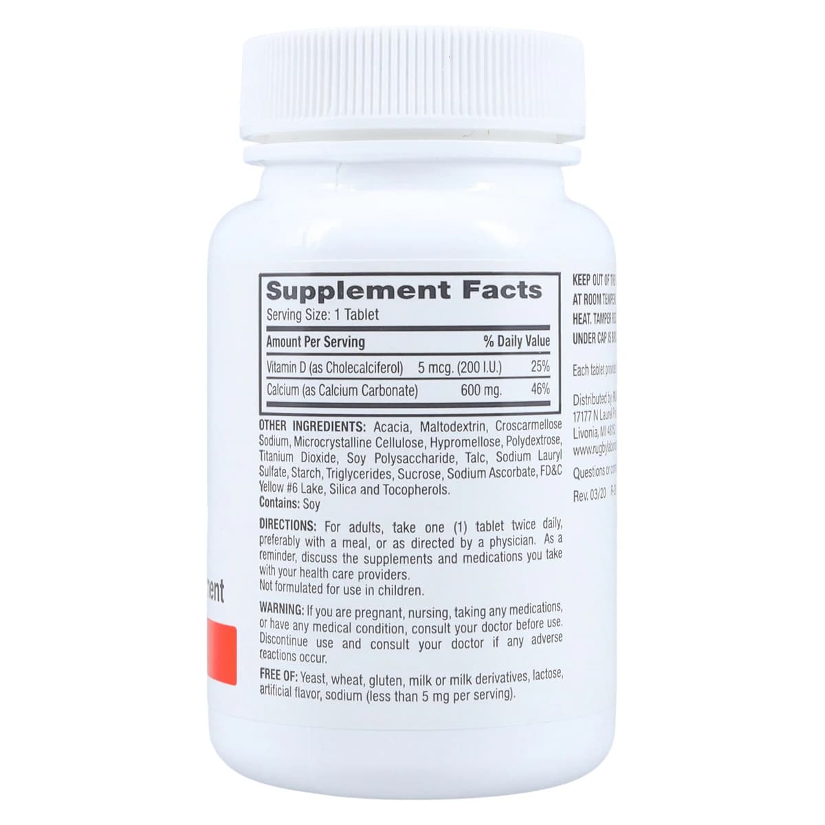 Calcium Carbonate with Vitamin D Tablets, 600mg, 60/Bottle thumbnail 2