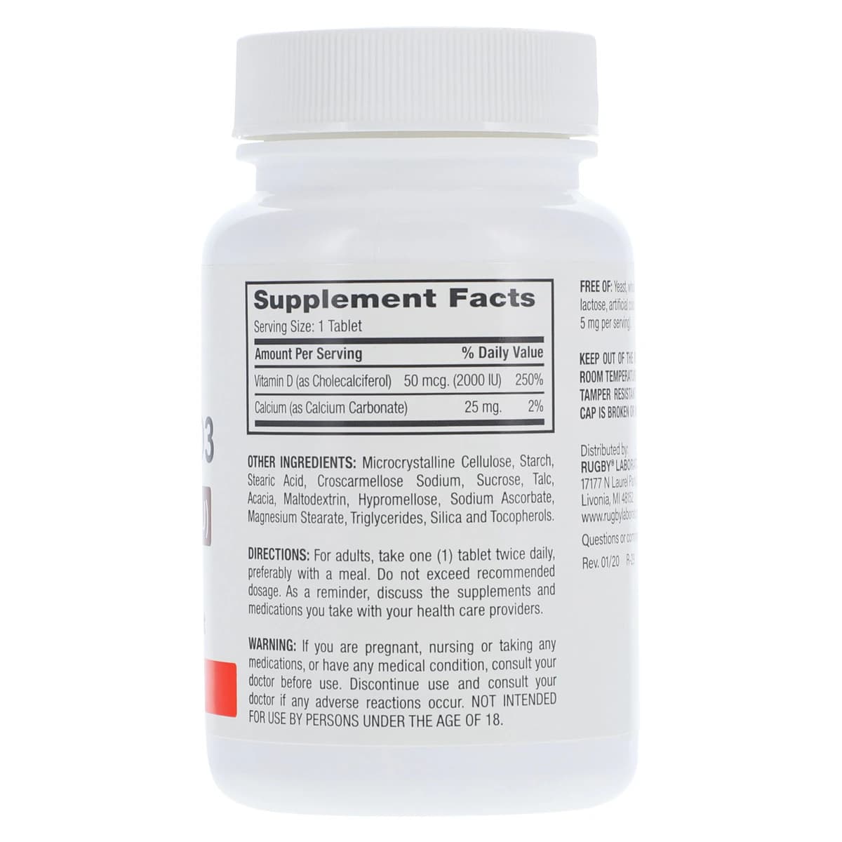 Major Pharmaceuticals Vitamin D3 Tablets, 2000 IU, 100 Count Bottle thumbnail 2