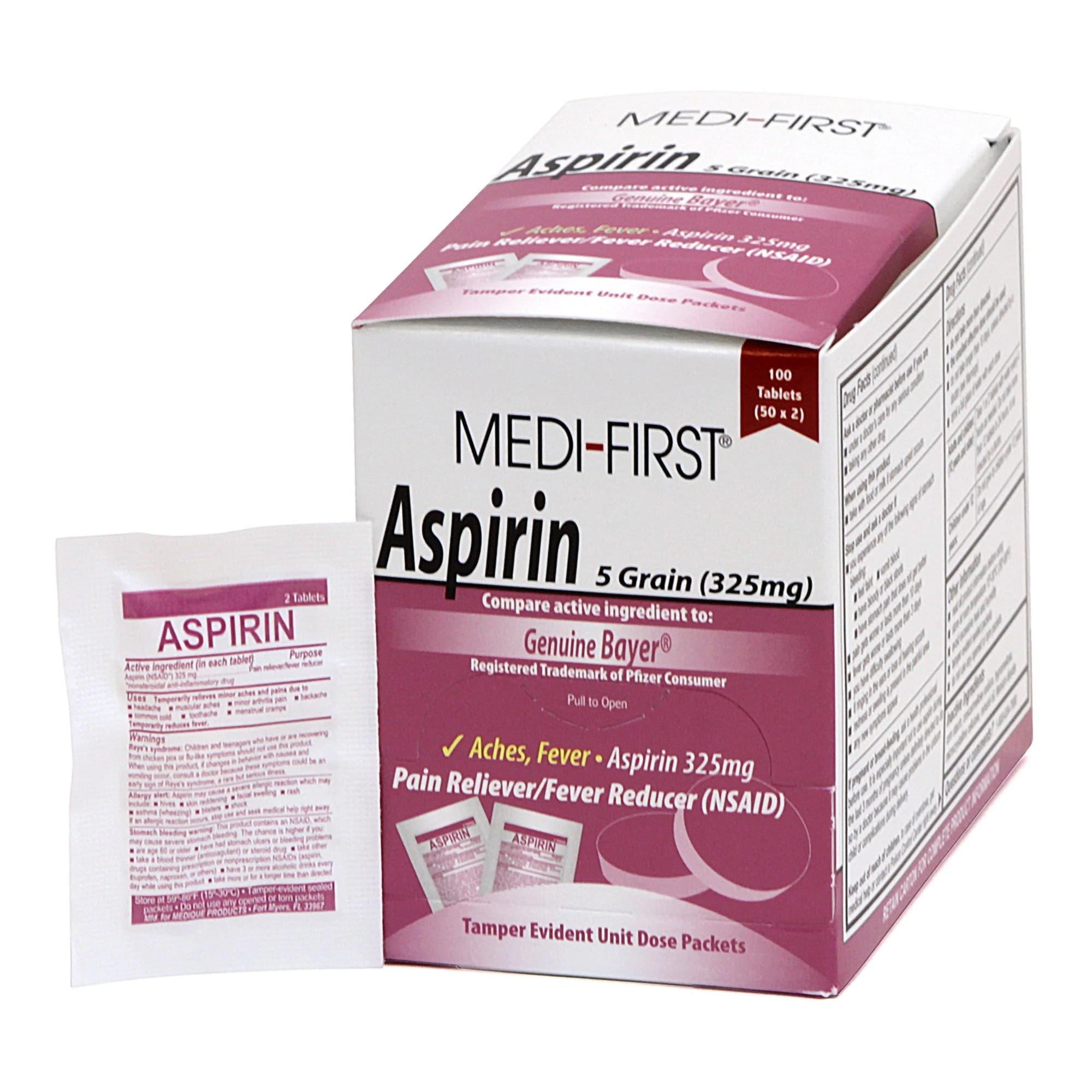 Medique Aspirin Tablets, 325 mg, 100 Tablets (2 x 50), Box - Aspirin Tablets - Image 1