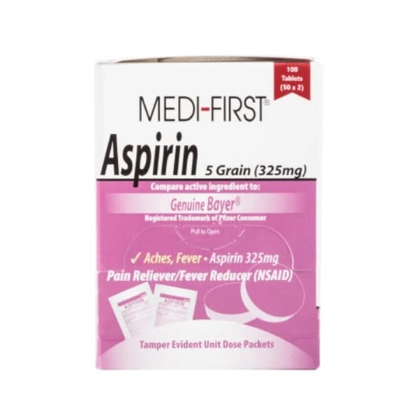 Medique Aspirin Tablets, 325 mg, 100 Tablets (2 x 50), Box thumbnail 2