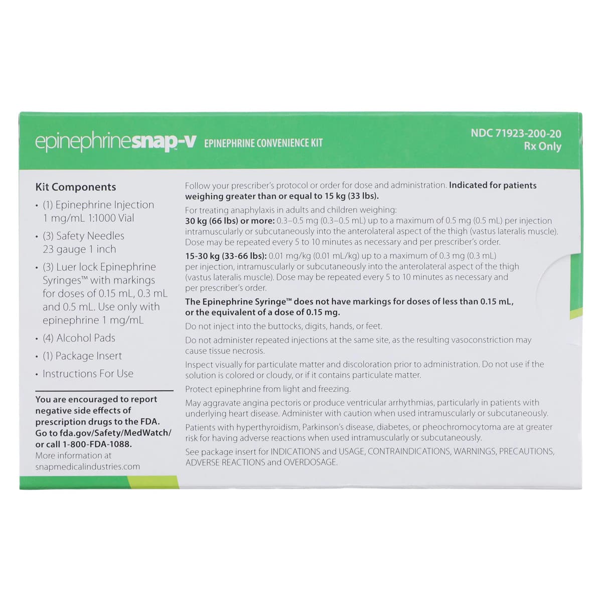 Epinephrine Snap-V Convenience Kit, 1 mg/mL (1:1000), 1 Vial with 3 Syringes, 23G x 1" Needles, 1/Pk thumbnail 17