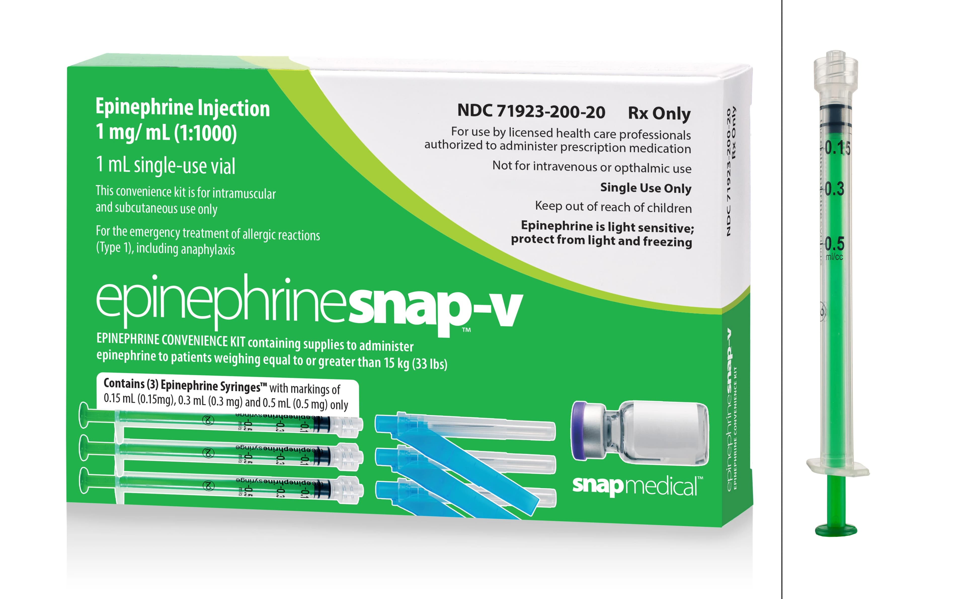 Epinephrine Snap-V Convenience Kit, 1 mg/mL (1:1000), 1 Vial with 3 Syringes, 23G x 1" Needles, 1/Pk thumbnail 13