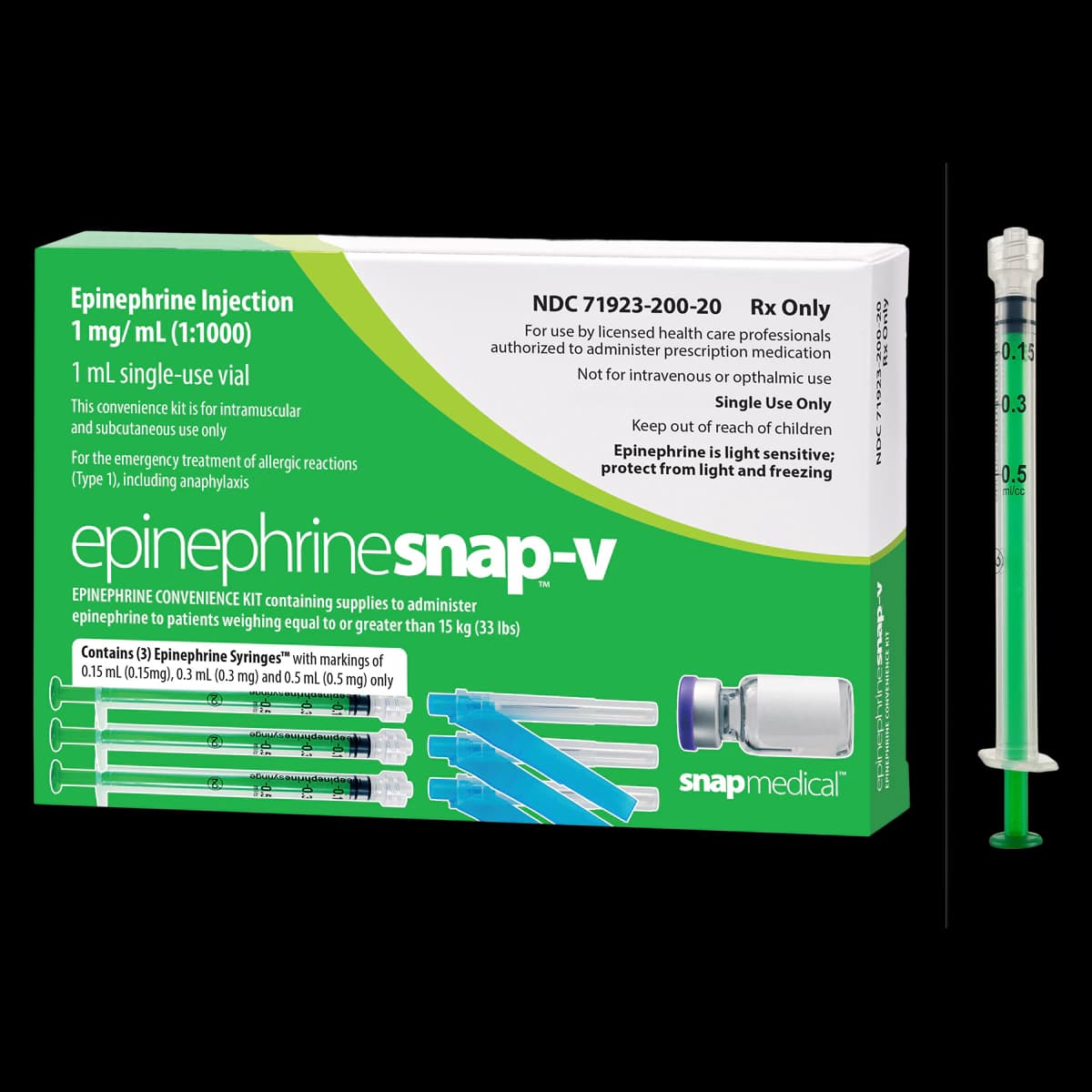 Epinephrine Snap-V Convenience Kit, 1 mg/mL (1:1000), 1 Vial with 3 Syringes, 23G x 1" Needles, 1/Pk thumbnail 15