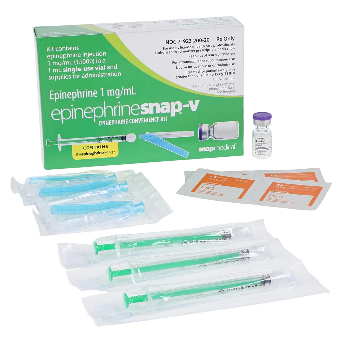 Epinephrine Snap-V Convenience Kit, 1 mg/mL (1:1000), 1 Vial with 3 Syringes, 23G x 1" Needles, 1/Pk thumbnail 12