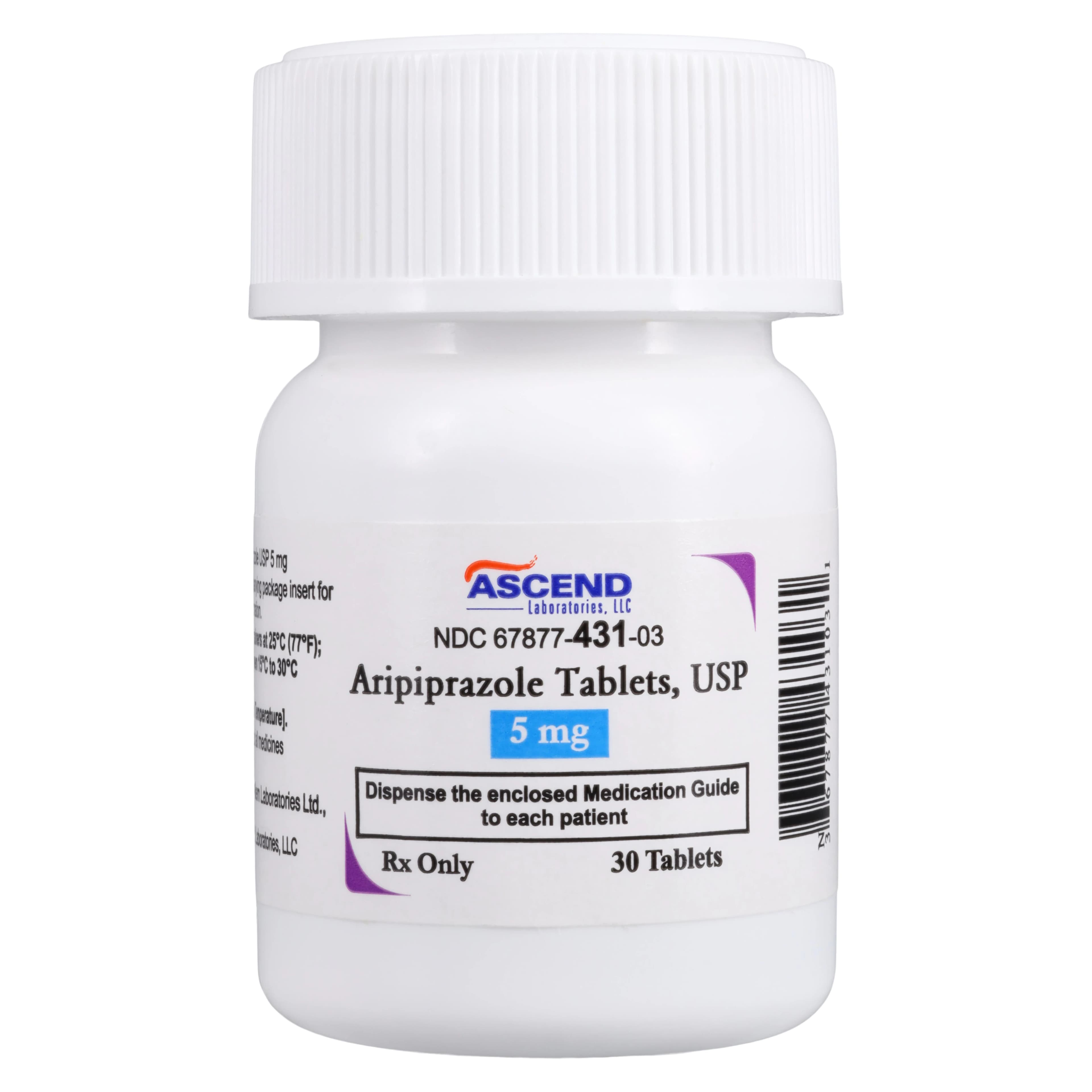 Aripiprazole Tablets 5 mg, 30 Count Bottle, Ascend Laboratories - Aripiprazole Tablets - Image 1