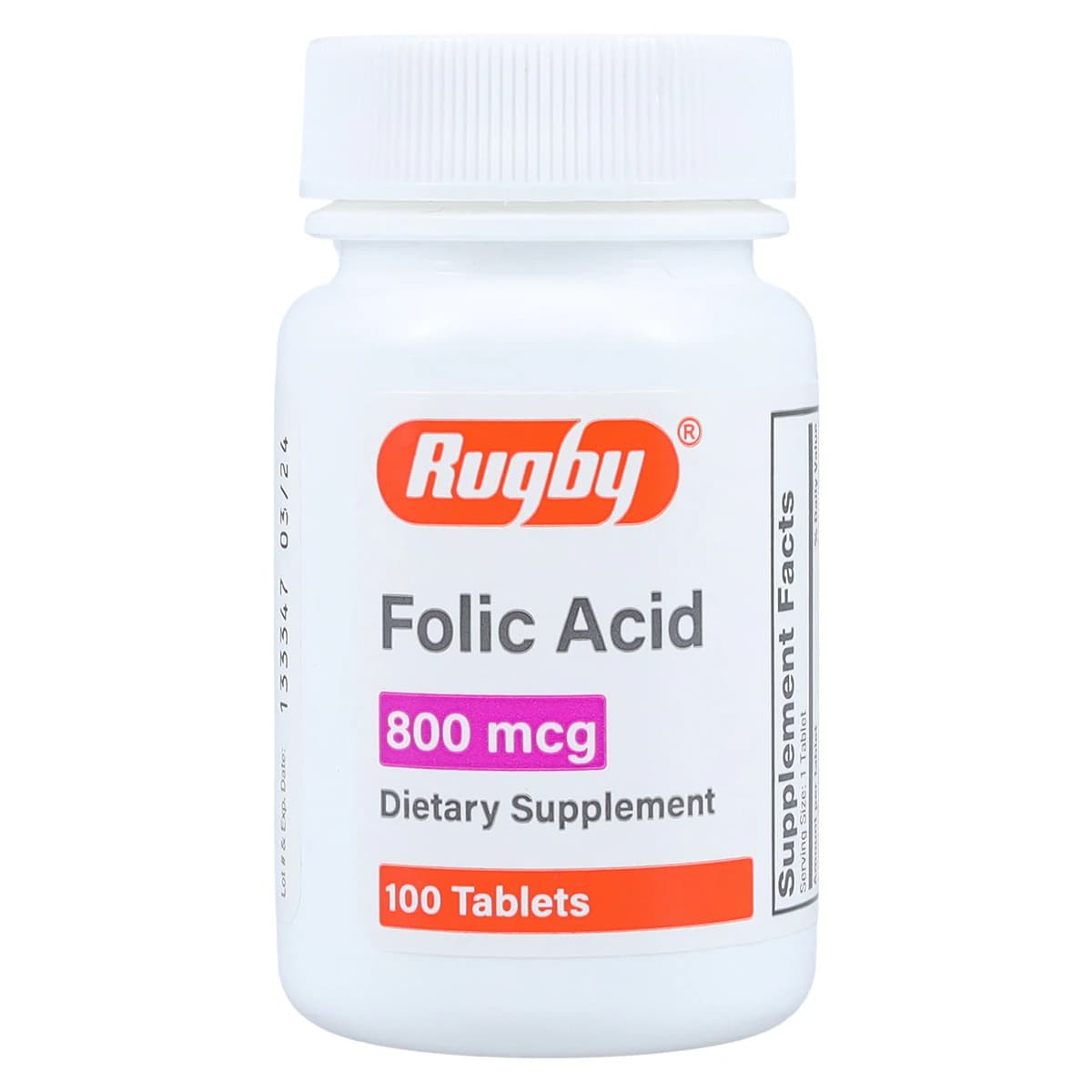 Folic Acid Tablets, 800 mcg, 100/Bottle - Folic Acid Tablets - Image 1