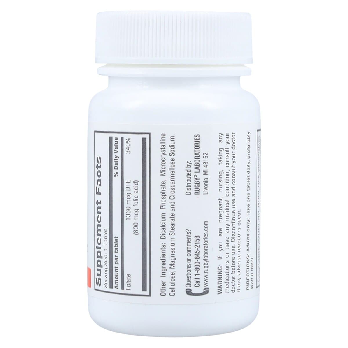 Folic Acid Tablets, 800 mcg, 100/Bottle thumbnail 2