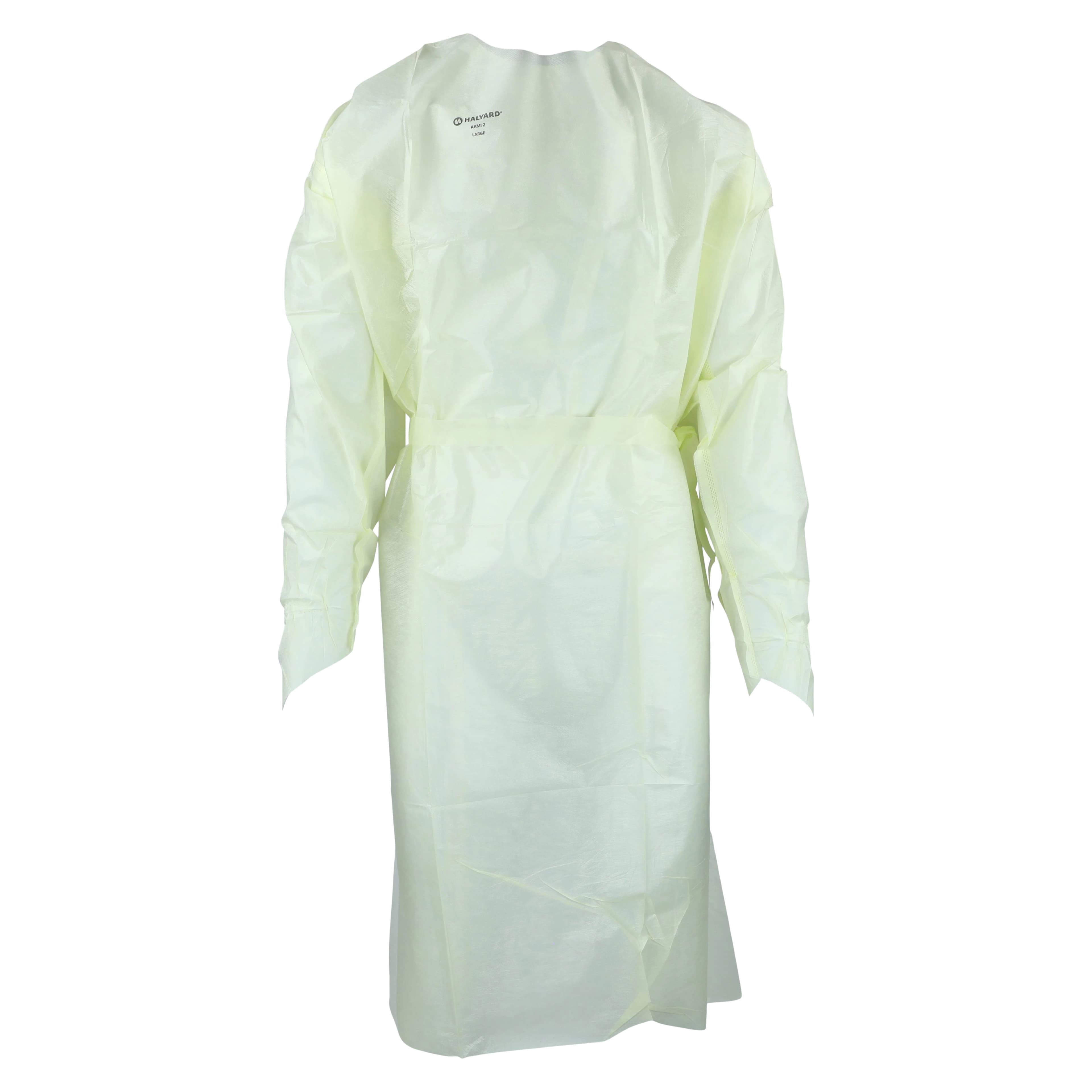 Halyard AAMI Level 2 Isolation Gown, 3-Layer SMS, Large, Yellow, Full Back, Over-the-Head/Waist Ties, Elastic Cuffs with Thumb Hook, 100/Case - Gown Isolation AAMI2 LG Yellow - Image 1