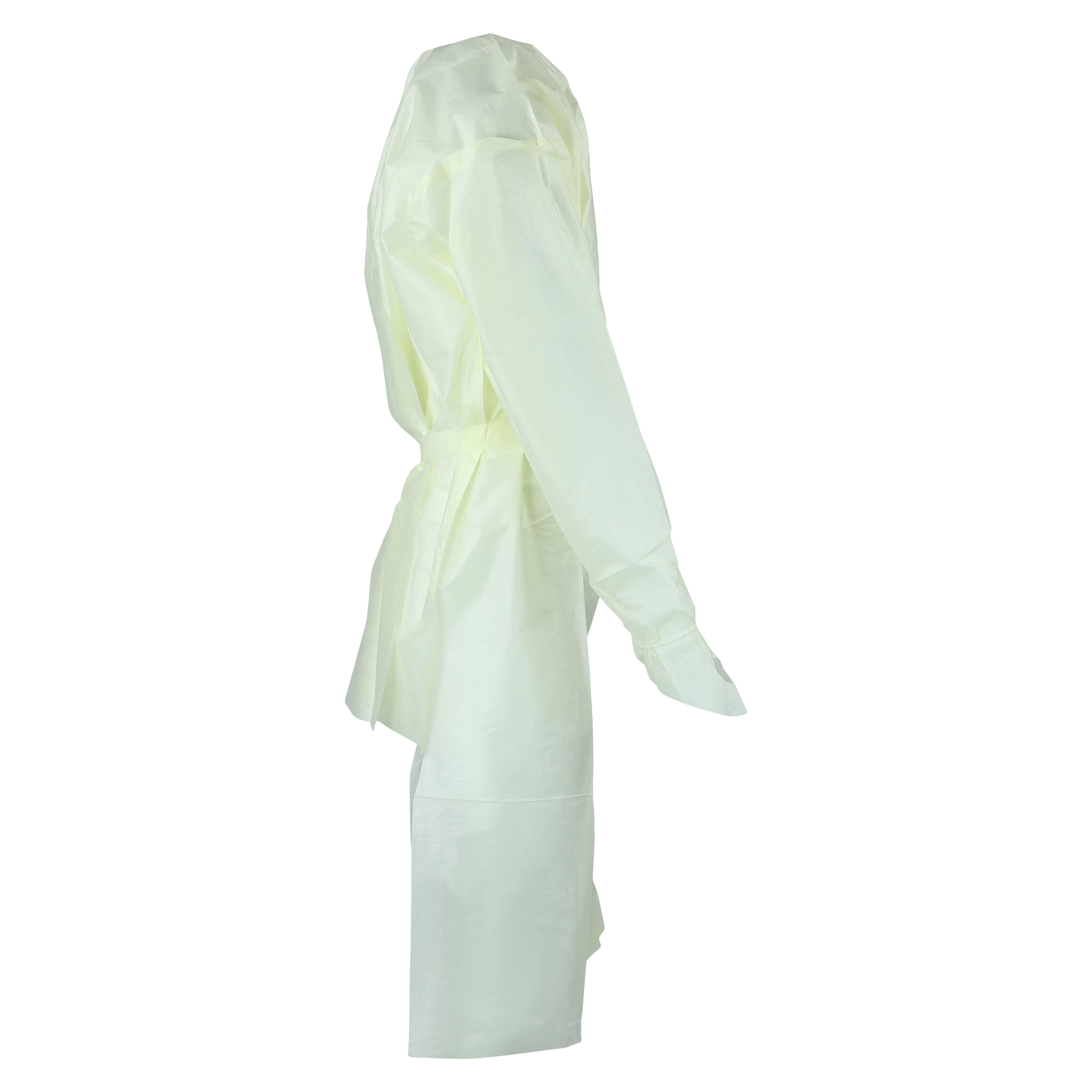 Halyard AAMI Level 2 Isolation Gown, 3-Layer SMS, Large, Yellow, Full Back, Over-the-Head/Waist Ties, Elastic Cuffs with Thumb Hook, 100/Case thumbnail 2