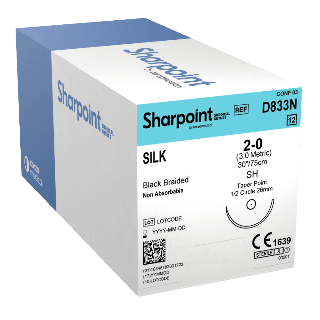 Sharpoint Suture Silk 2-0 Black, 75cm, Non-Absorbable, SH, 12/Box thumbnail 2