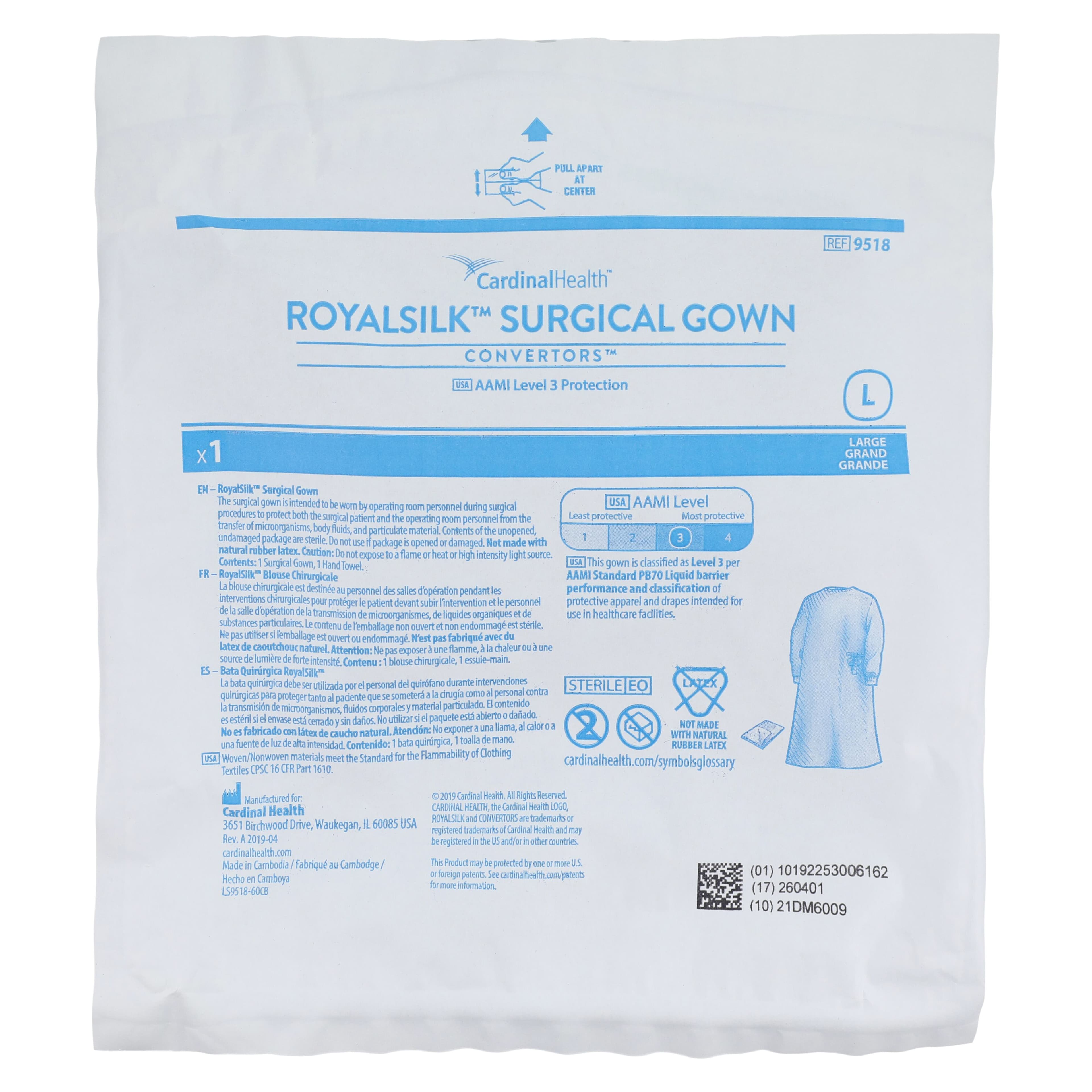 RoyalSilk Surgical Gown, AAMI Level 3, Large, Set-In Sleeves, 20/Case thumbnail 7
