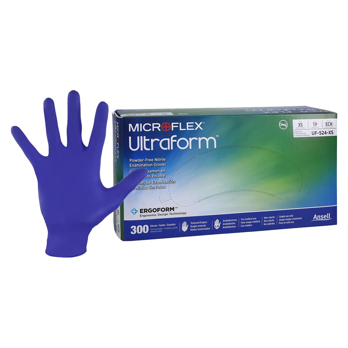 Ultraform® Powder Free Nitrile Exam Gloves, Extra Small, Cobalt Blue, Textured, Non-Sterile, 300/Box, UF-524-XS thumbnail 2