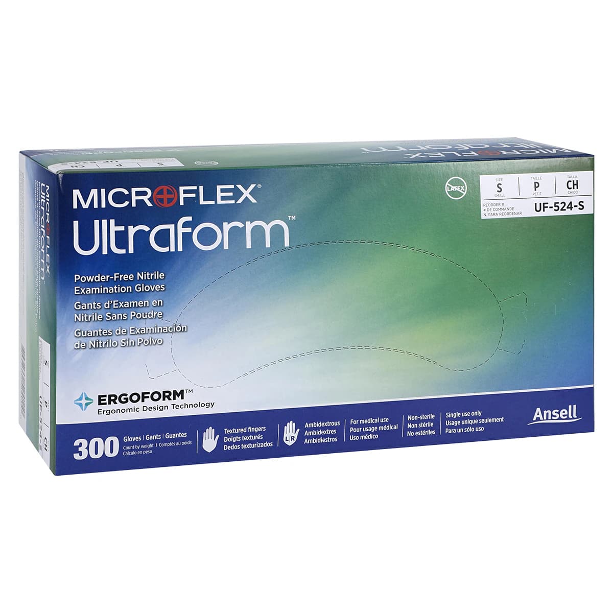 Microflex Ultraform Nitrile Examination Gloves, Powder Free, Non-Sterile, Small, Cobalt Blue, 300/Box, UF-524-S thumbnail 4