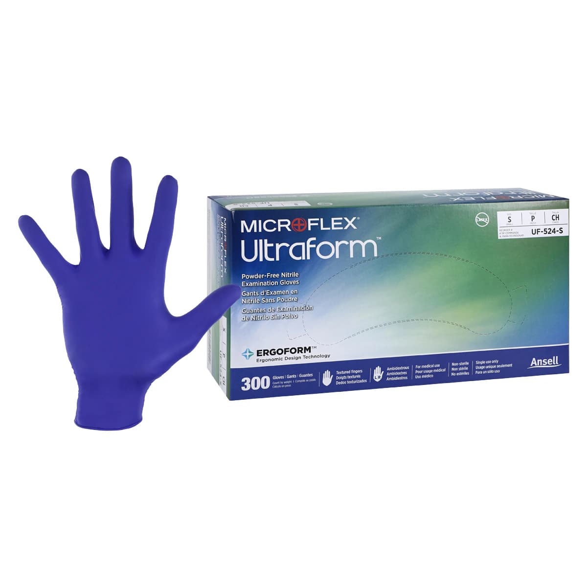 Microflex Ultraform Nitrile Examination Gloves, Powder Free, Non-Sterile, Small, Cobalt Blue, 300/Box, UF-524-S thumbnail 2
