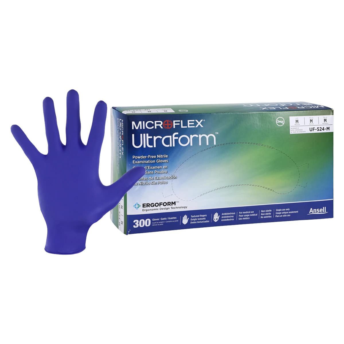 Ultraform® Powder Free Nitrile Exam Gloves, Medium, Cobalt Blue, 300/Box, UF-524-M thumbnail 2