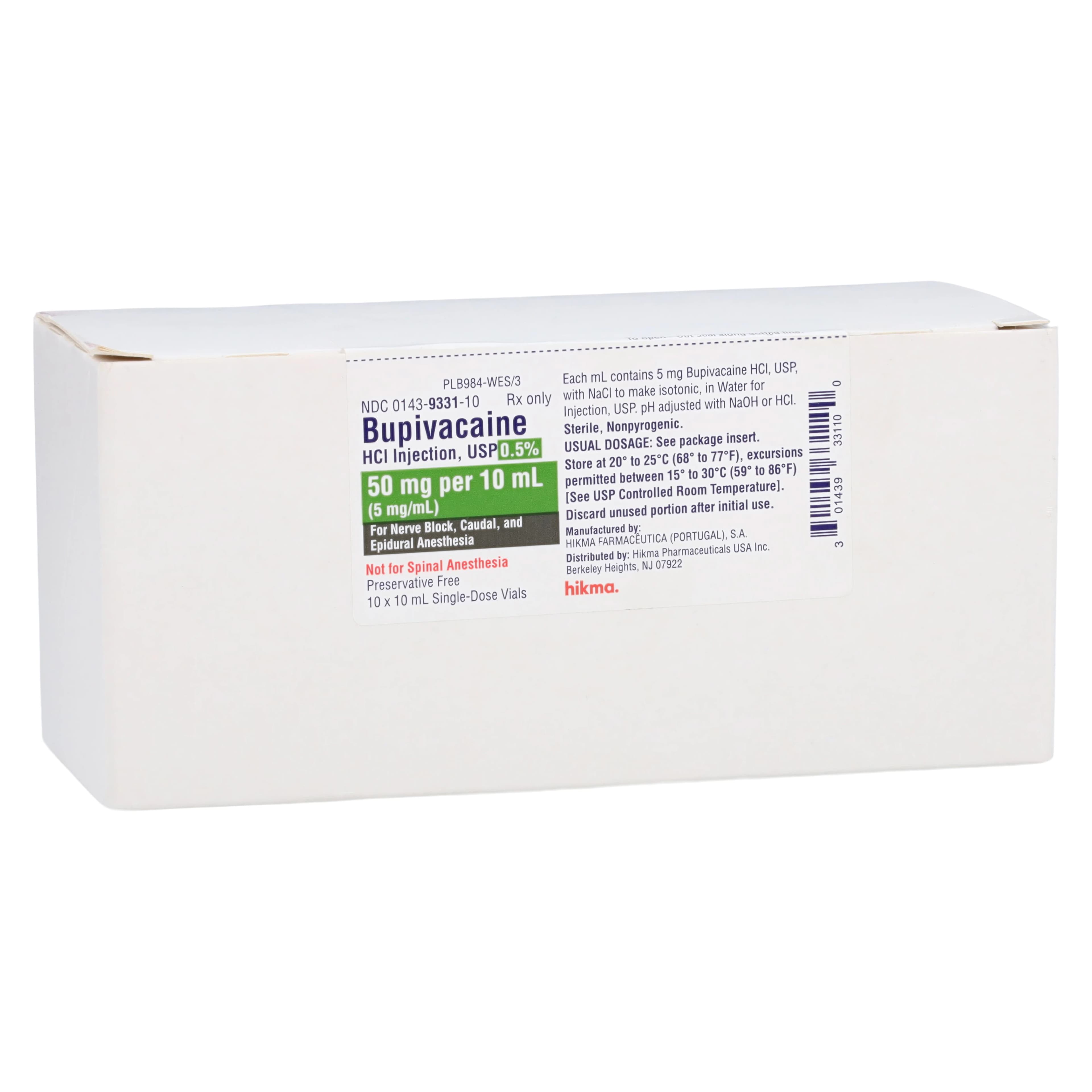 Bupivacaine HCl Injection 0.5%, Preservative Free, Single Dose Vial (SDV), 10mL, 10/Package - Bupivacaine HCl Inj SDV 10mL - Image 1