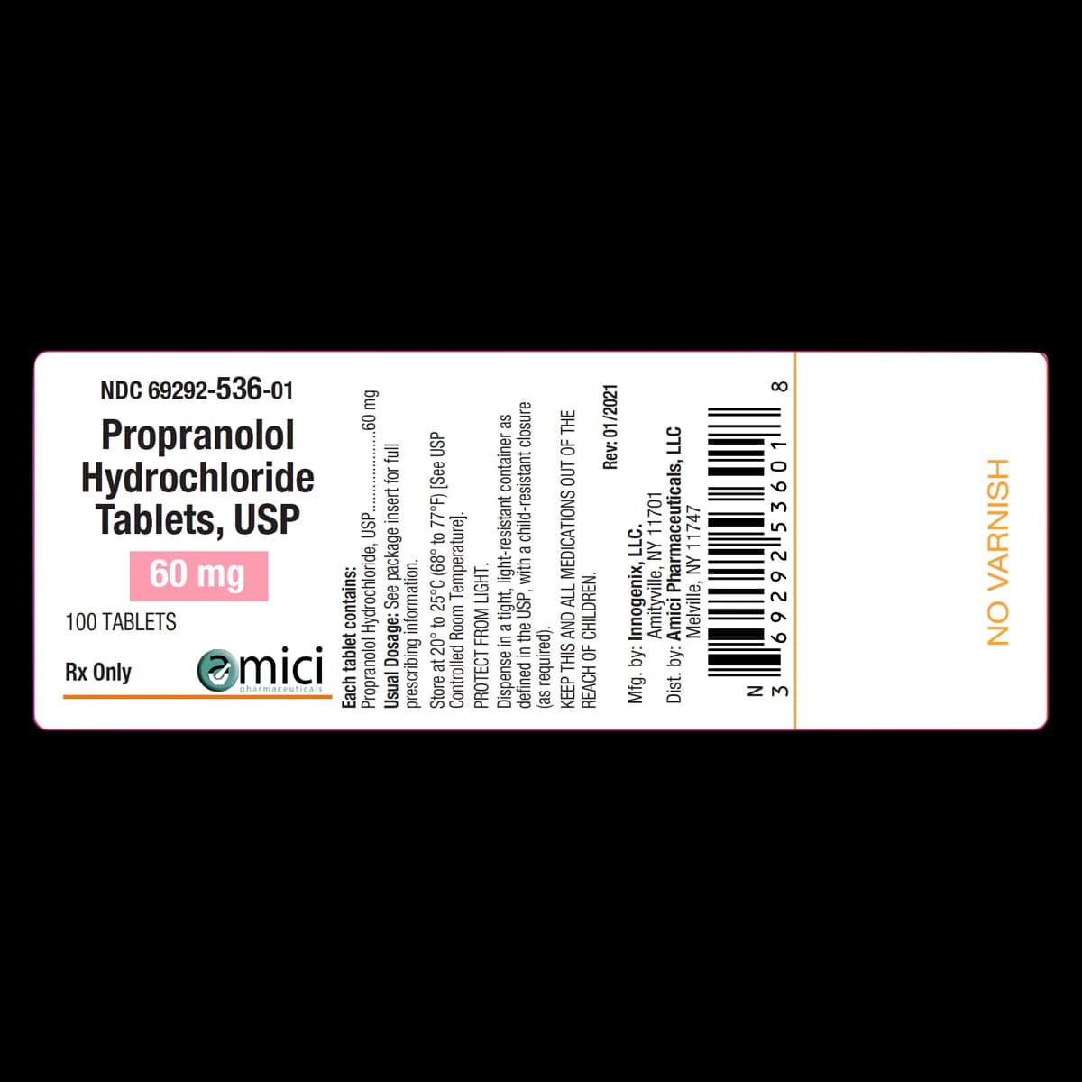 Propranolol HCl Tablets, 60mg, 100/Bottle - Propranolol HCl Tablets - Image 1