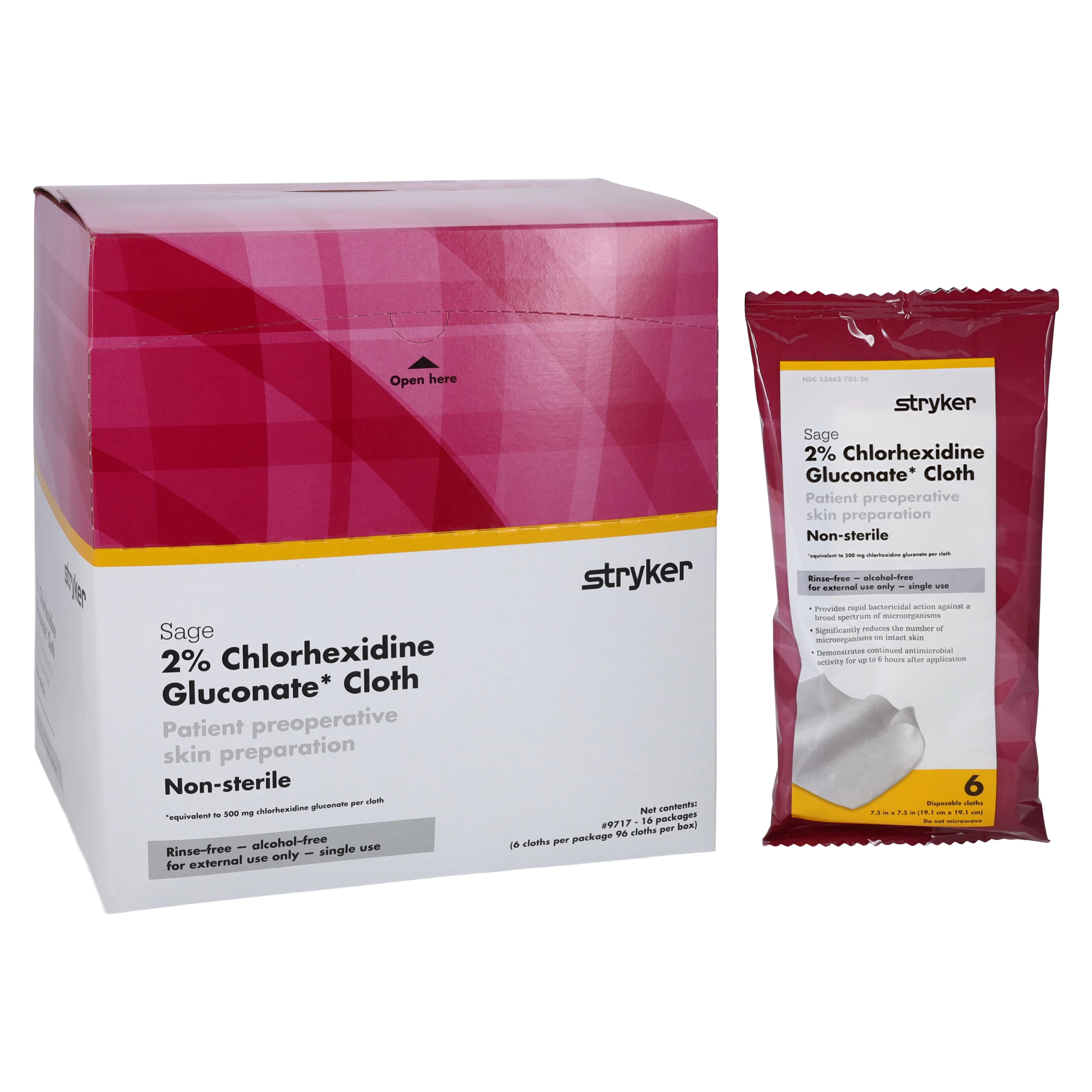 Stryker Chlorhexidine Gluconate (CHG) Prep Cloth - Cloths Chlorhexadine Gluconate - Image 1
