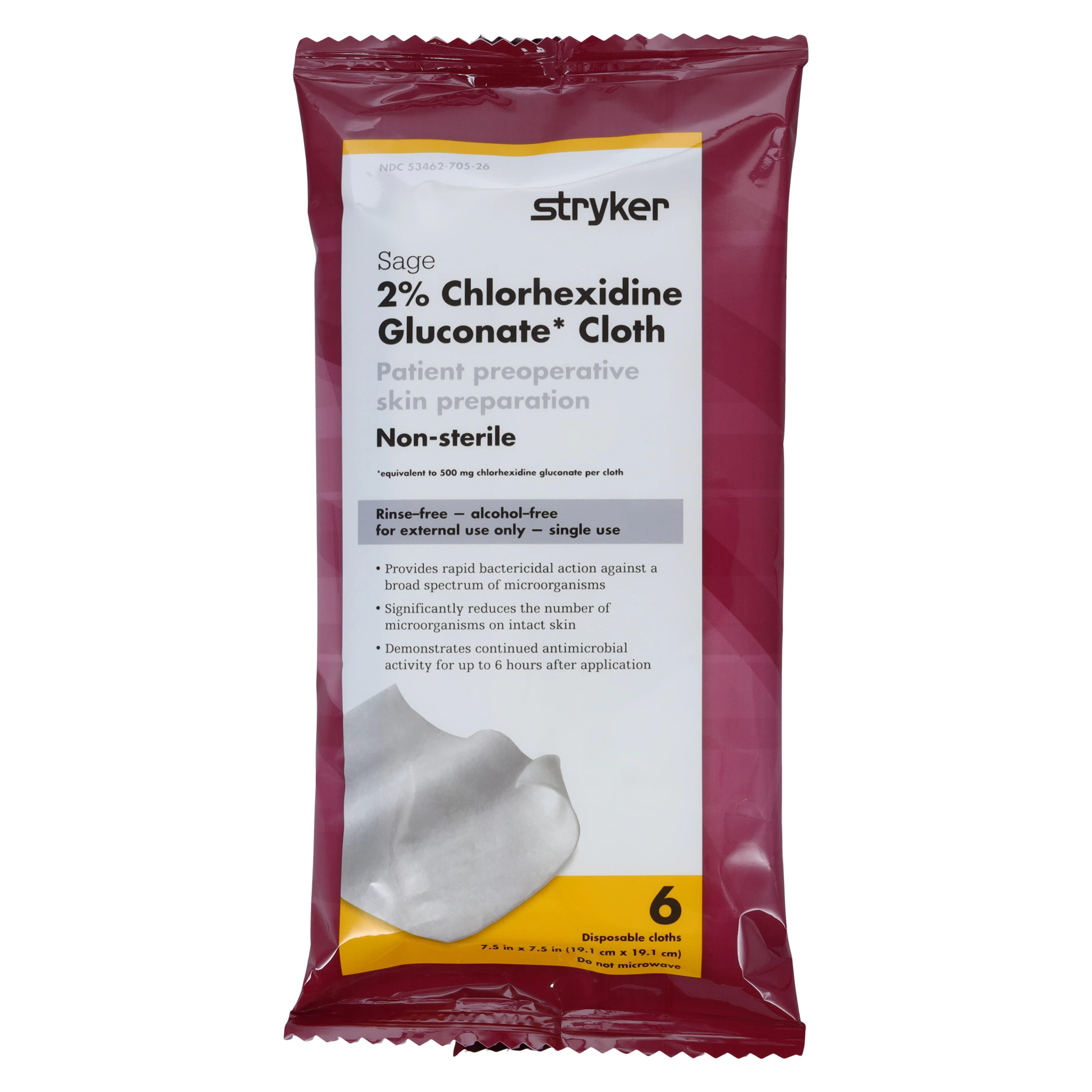 Stryker Chlorhexidine Gluconate (CHG) Prep Cloth thumbnail 2