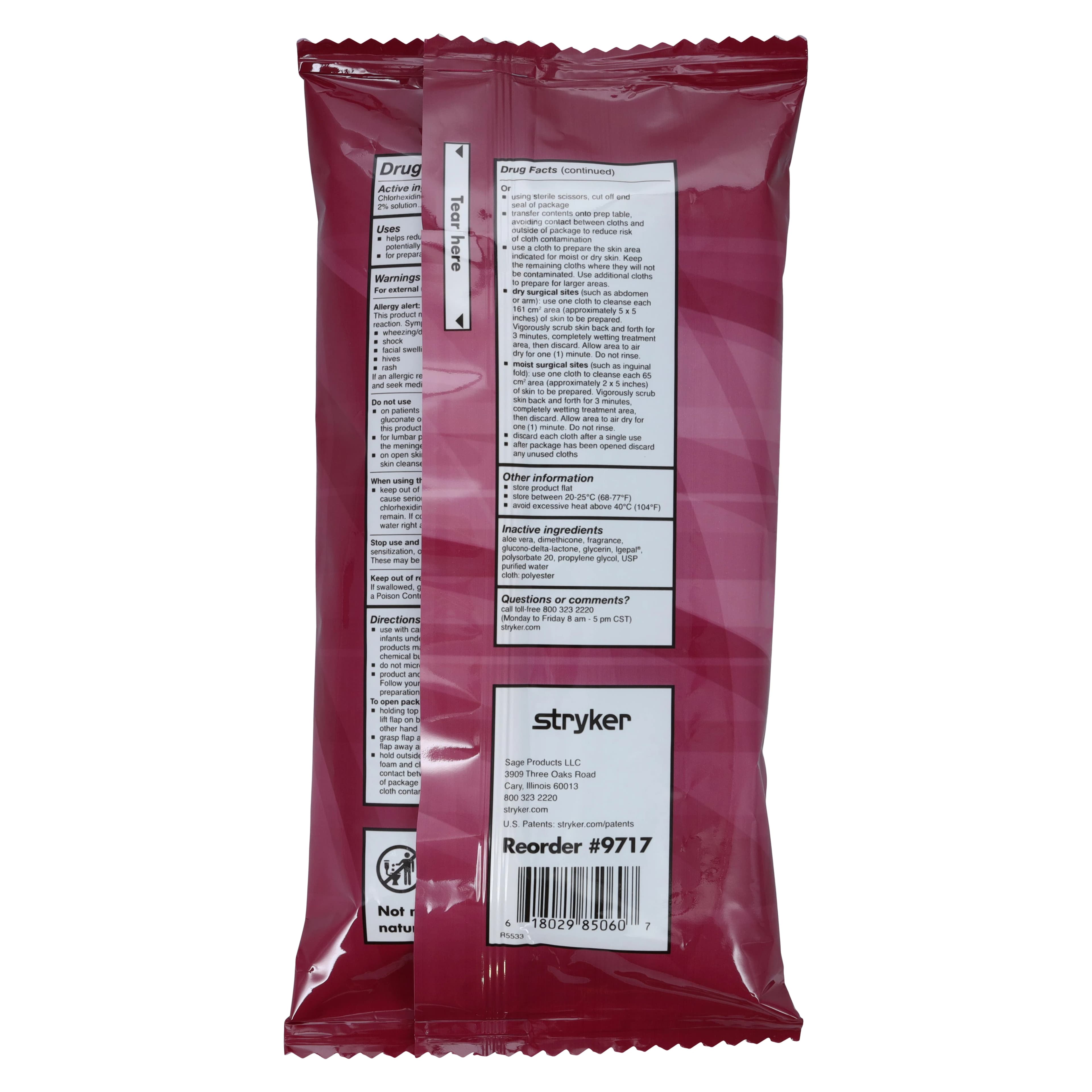 Stryker Chlorhexidine Gluconate (CHG) Prep Cloth thumbnail 4