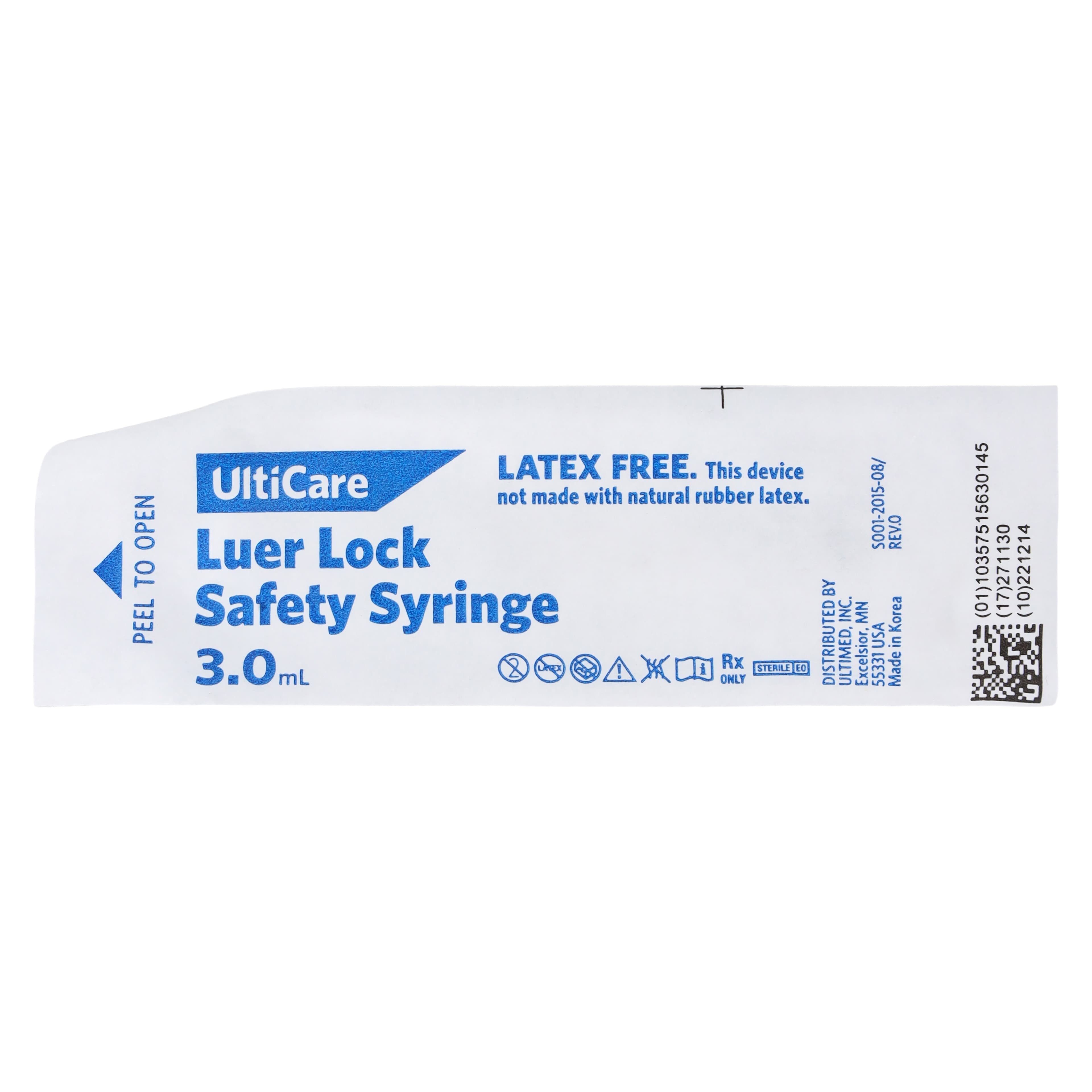 Ultimed UltiCare Safety Syringe, 3mL, Clear, Luer Lock, No Dead Space, Sterile, Latex-Free, 500/Case thumbnail 6