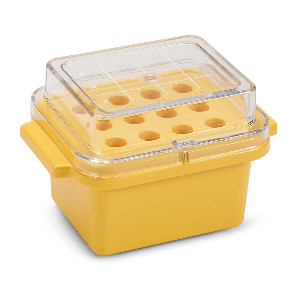 Globe Scientific Mini Cooler, -20°C, 12-Place for 1.5mL Tubes, Yellow, Each - Cooler Mini -20C 12-Place f/1 - Image 1