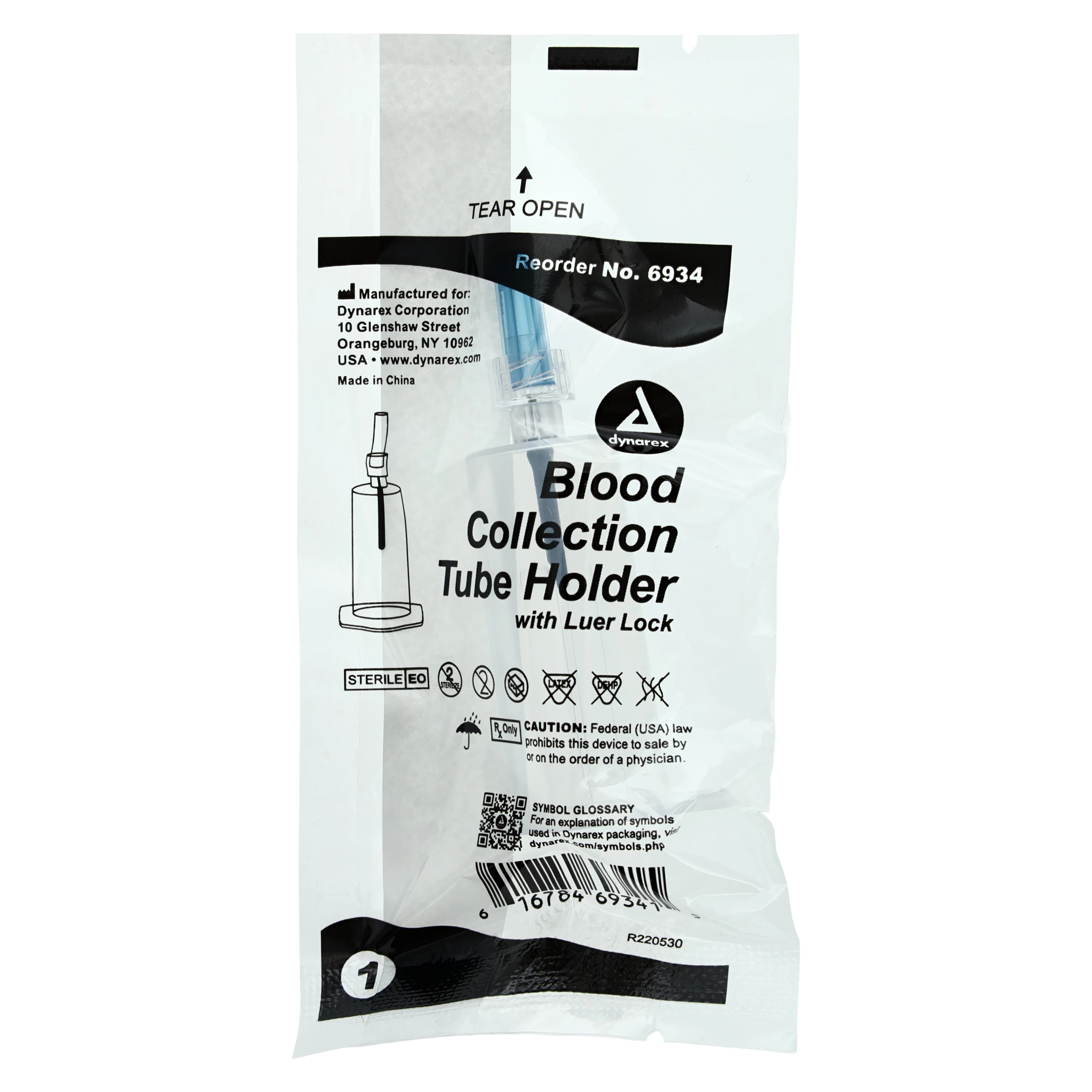 Dynarex Blood Collection Tube Holder with 20G 3/4" Stainless Steel Needle, Luer Lock, Clear Polypropylene, Sterile, Disposable, 200/Box thumbnail 2