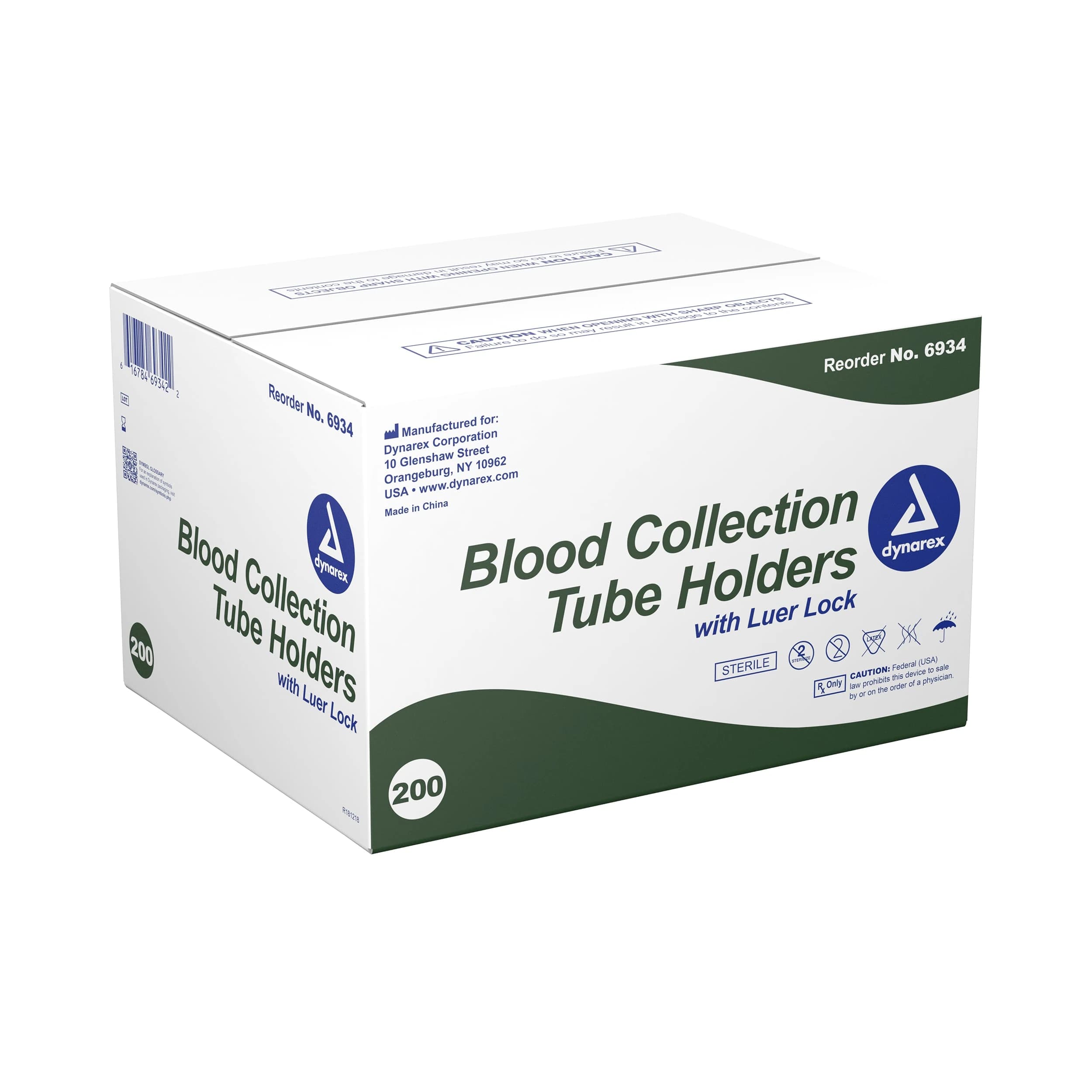 Dynarex Blood Collection Tube Holder with 20G 3/4" Stainless Steel Needle, Luer Lock, Clear Polypropylene, Sterile, Disposable, 200/Box - Tube Holder Blood Collection - Image 1