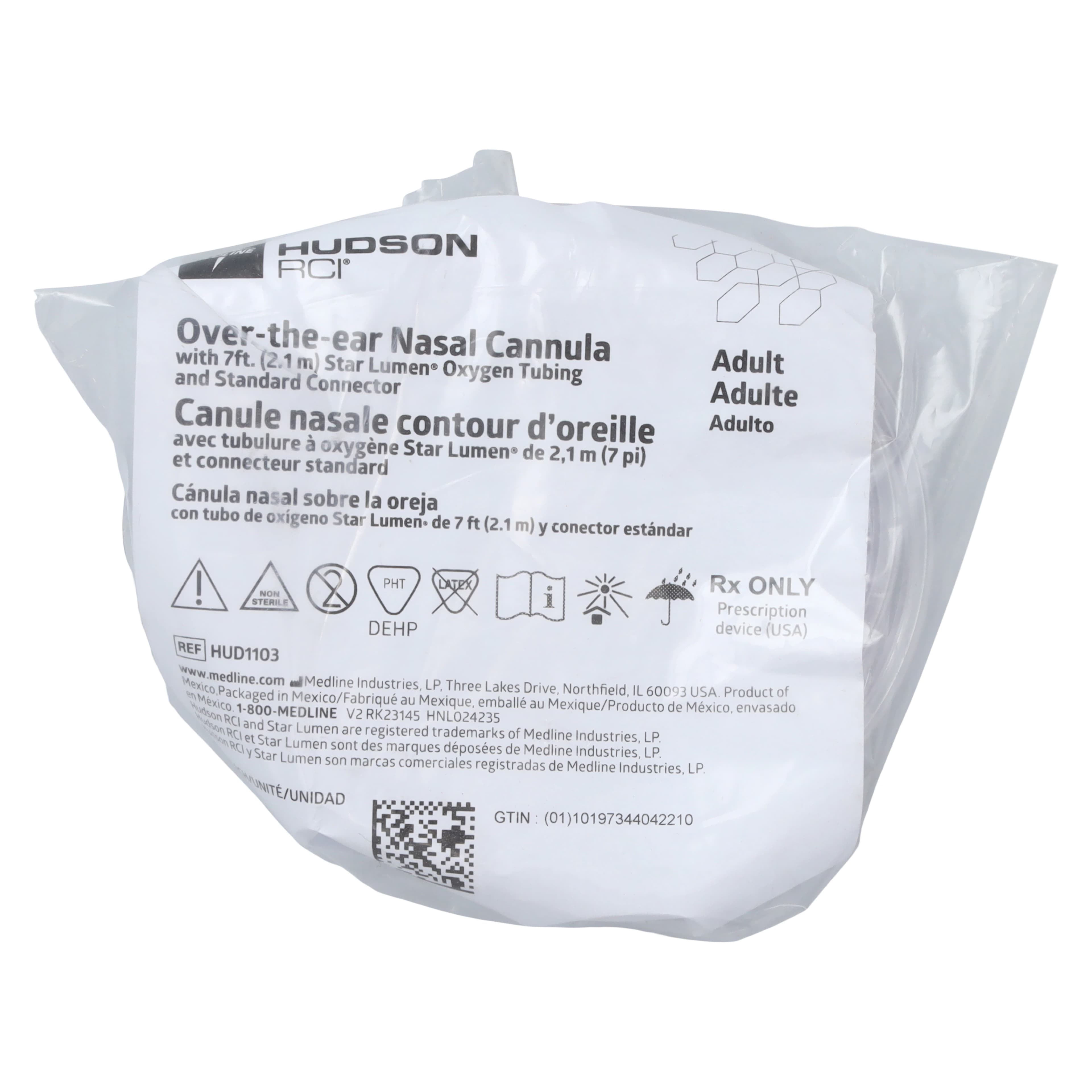 Medline Adult Nasal Oxygen Cannula, Over-Ear Style, 7 ft Tubing, Each thumbnail 2