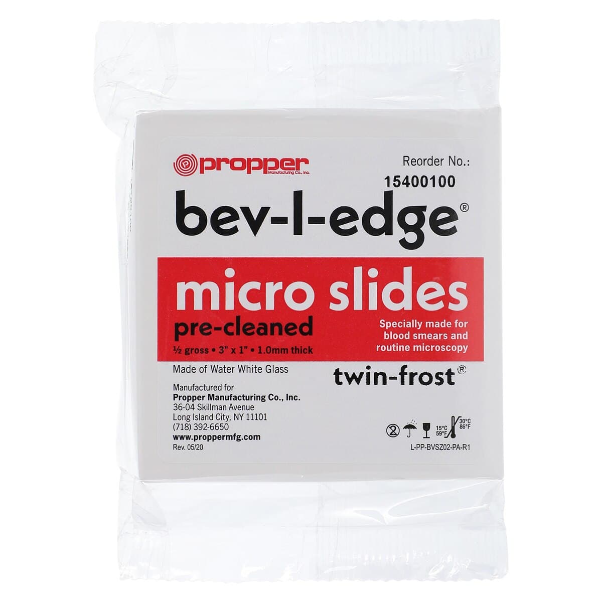 Propper Bev-L-Edge Frosted Microscope Slides, 3x1 inch, Frosted with Beveled Edges, 72/Box - Microscope Slide Bevel Frosted - Image 1