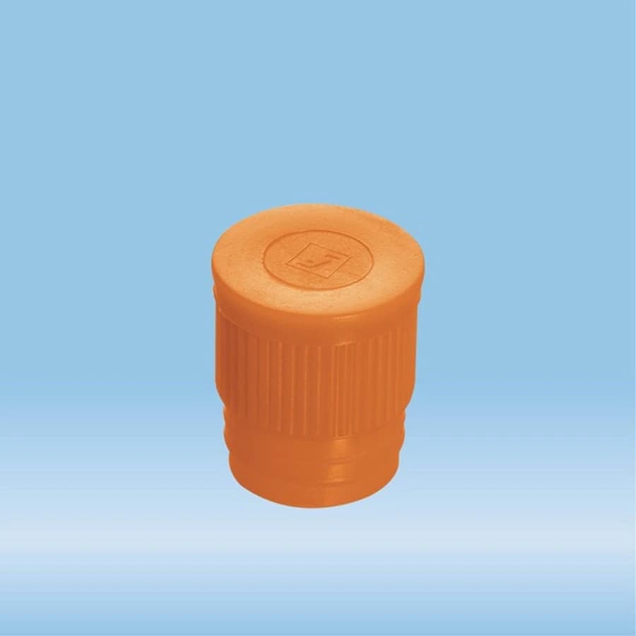 Sarstedt Push Cap for Tubes/Vials 16-17mm, LDPE, Orange, 1000/Bag - Cap Push f/ Tubes 16-17mm - Image 1