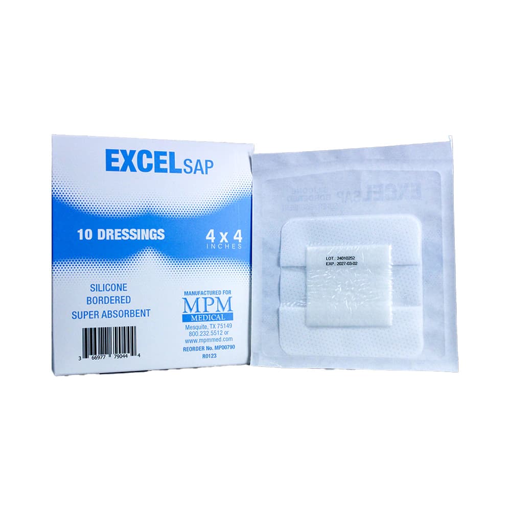 Excel SAP Silicone Border Dressing, 4x4", Multi-Layer, Sterile, Square, Super Absorbent, MPM Medical - Dressing Sil Brd Excel SAP - Image 1
