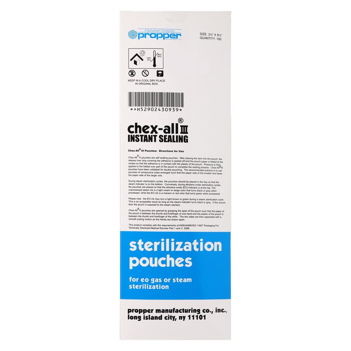Propper Chex-All II Self-Sealing Sterilization Pouches, 3.5" x 9.5", Steam/EO, 100/Box, 02430900 thumbnail 5