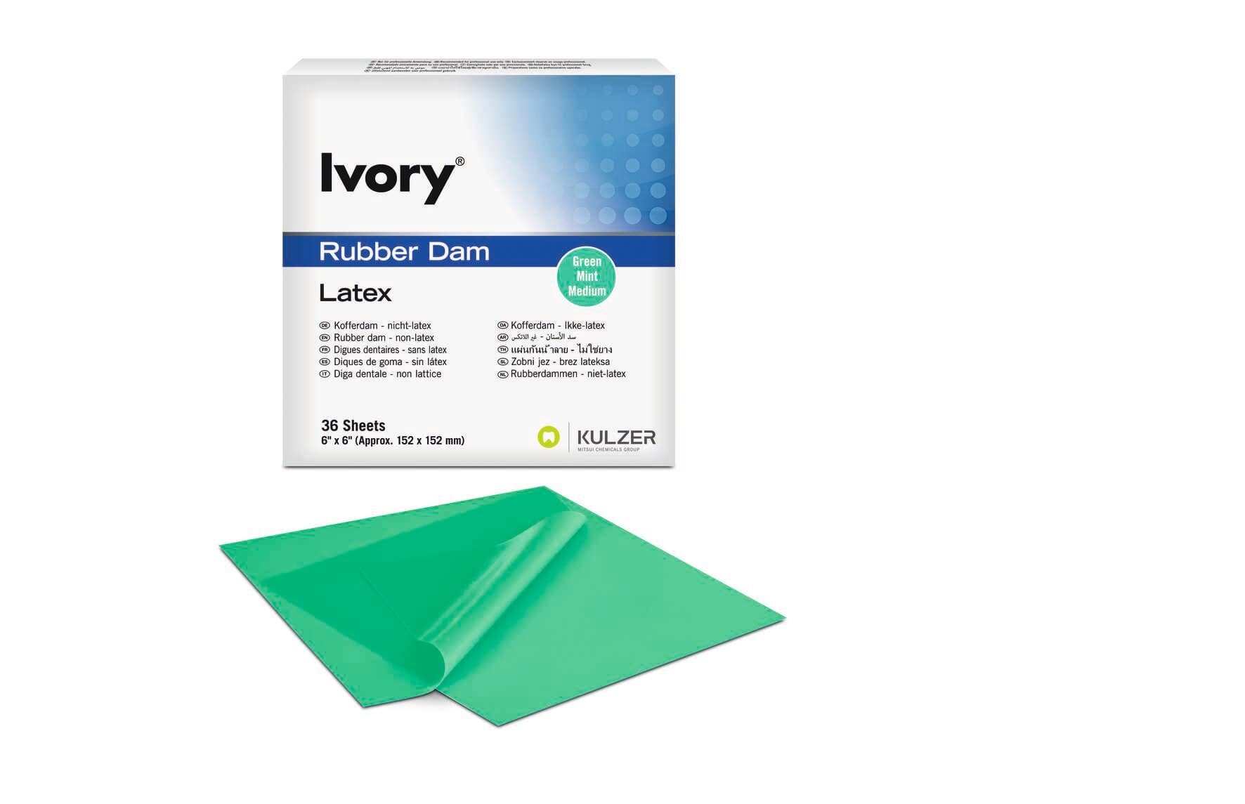 Ivory Rubber Dam, 6 x 6 Medium, Blue, Latex, 36/Box, 66094053 thumbnail 3