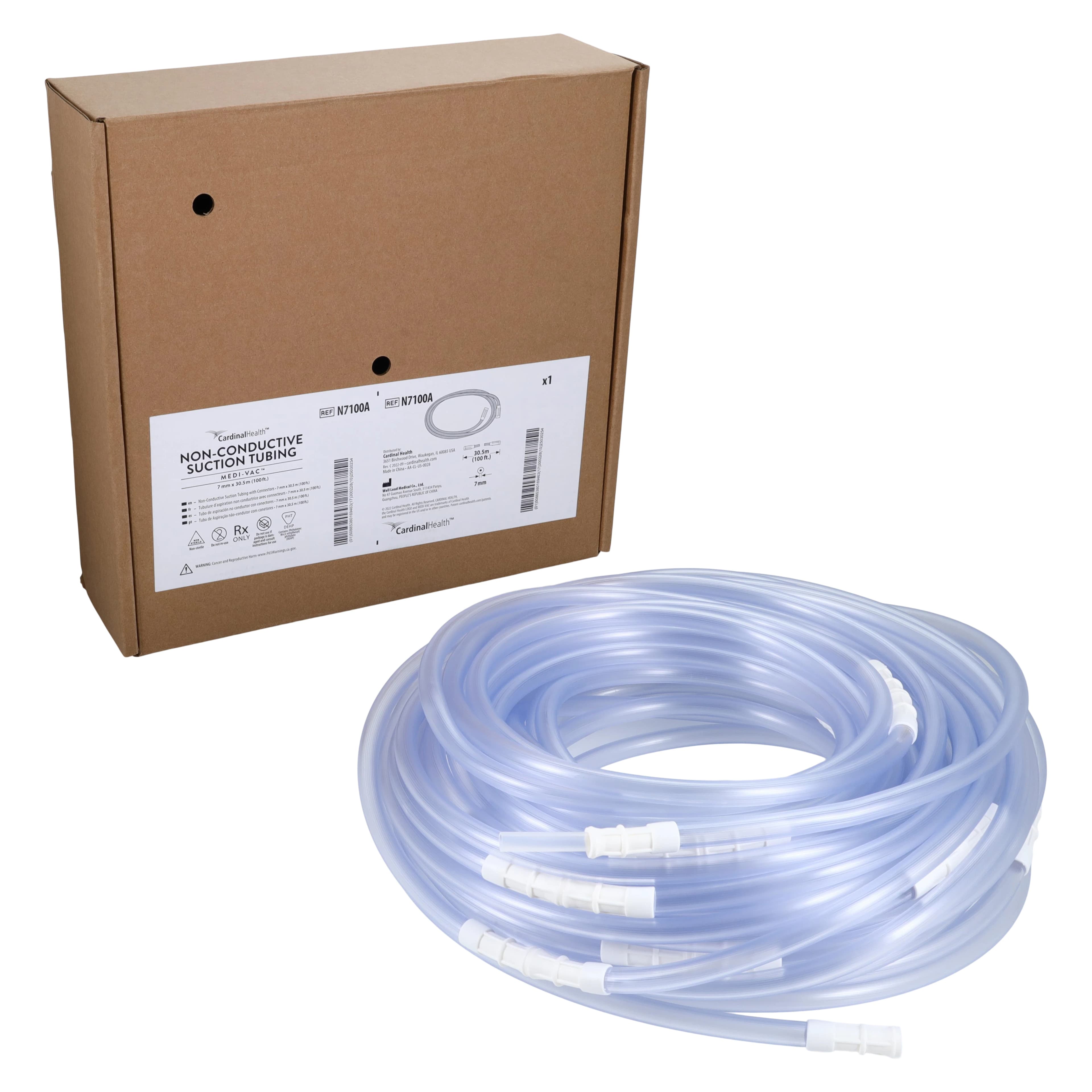 Medi-Vac Suction Tubing, 100' x 9/32", Non-Sterile, with 16 Rigid Male Connectors, 1/Case - Tubing Suction MediVac - Image 1