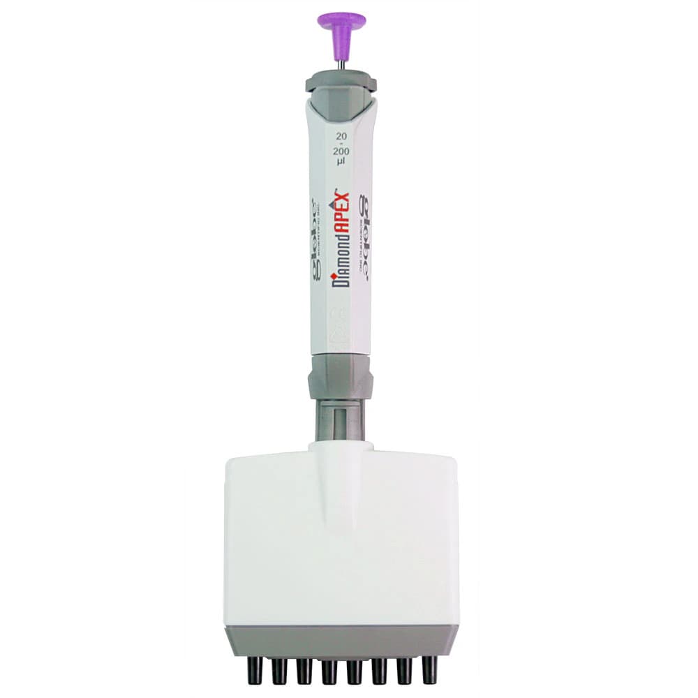 Globe Scientific Diamond Apex 8-Channel Adjustable-Volume Pipette, 10-100 µL, Blue, Autoclavable - Pipette 8 Channel Adjst Vlm - Image 1