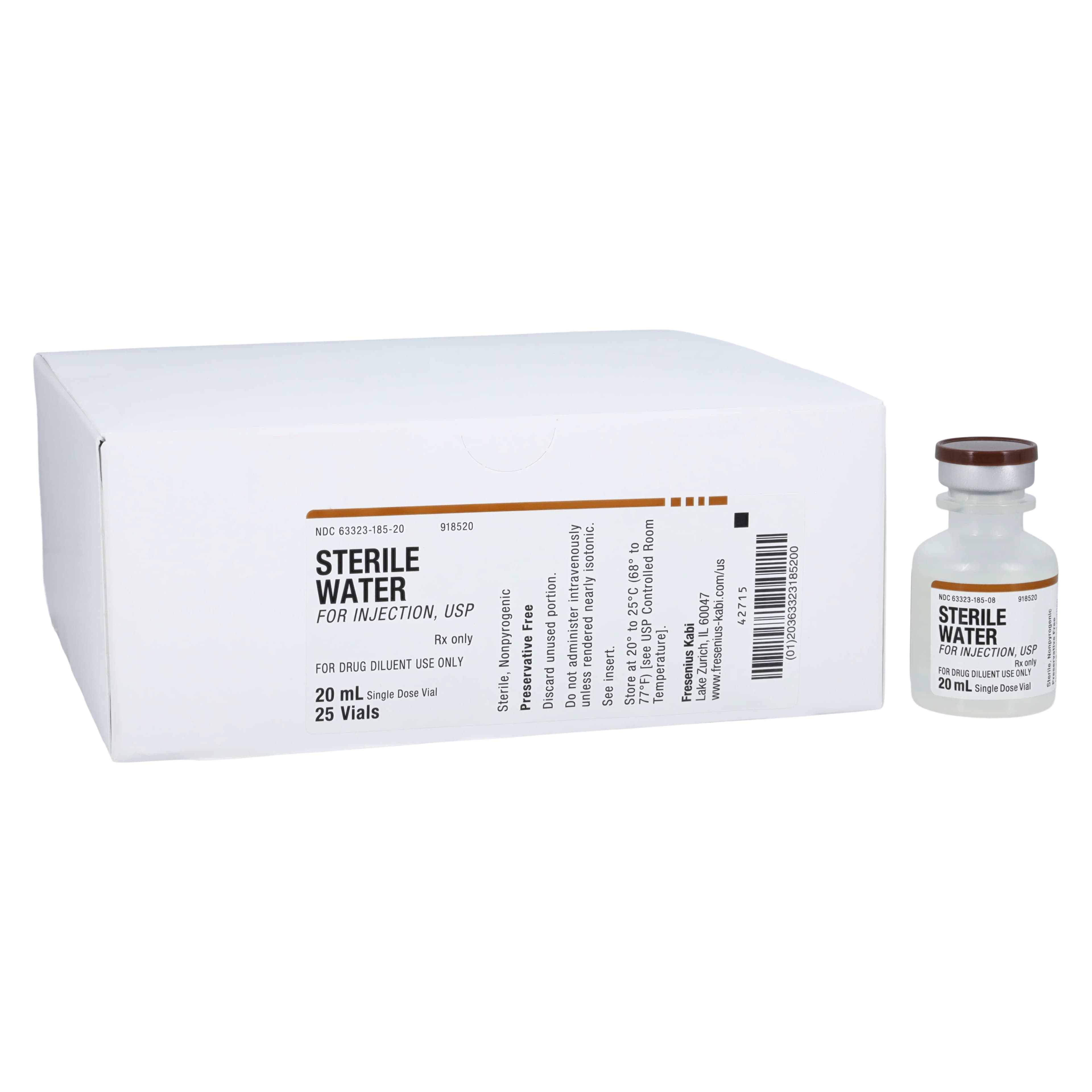 Fresenius Kabi Sterile Water for Injection, USP, Preservative Free, 20 mL Single-Dose Vial, 25/Pk - Water f/ Inj Sterile SDV 20mL - Image 1
