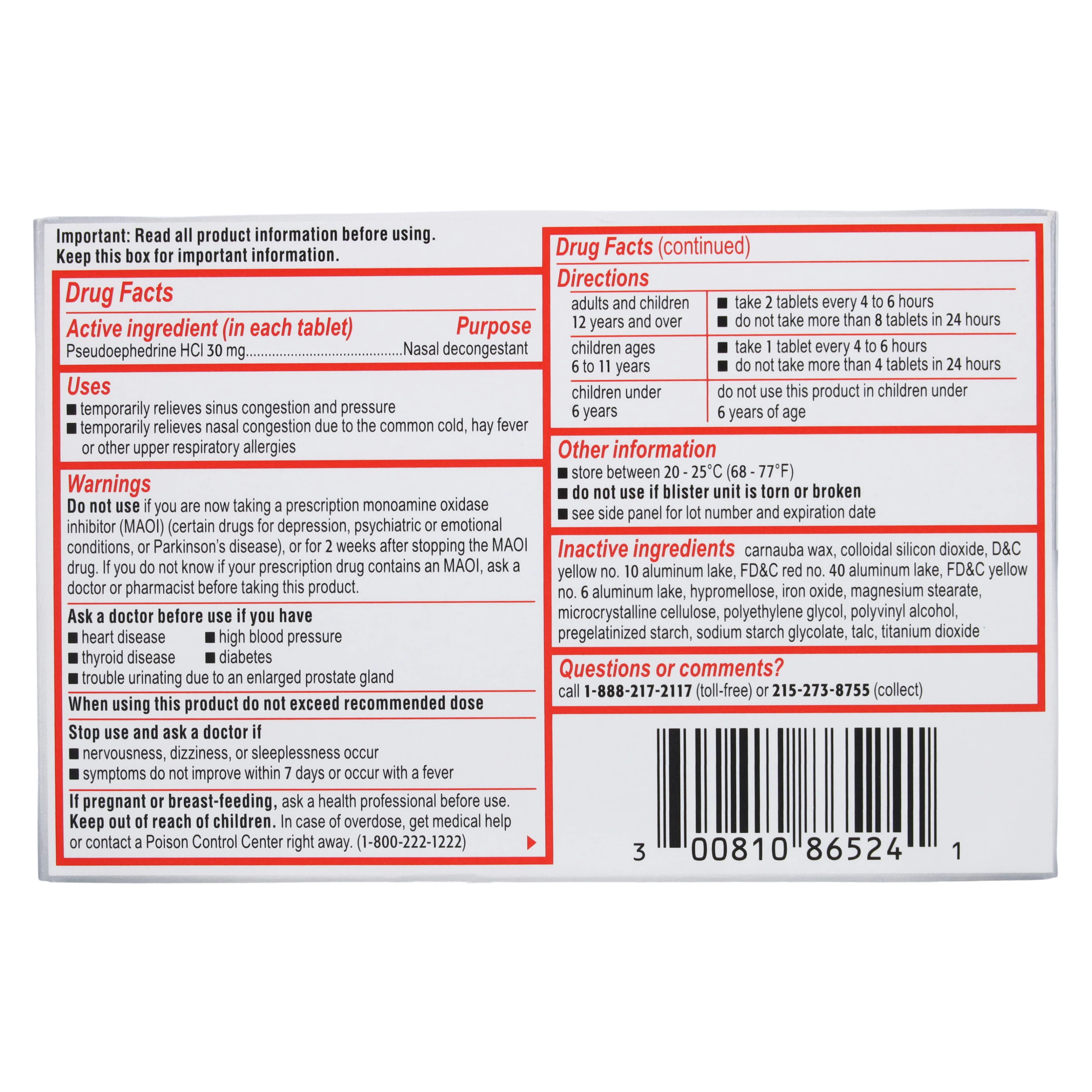 Sudafed Sinus/Congestion Tablets, 30mg, 24/Box thumbnail 2