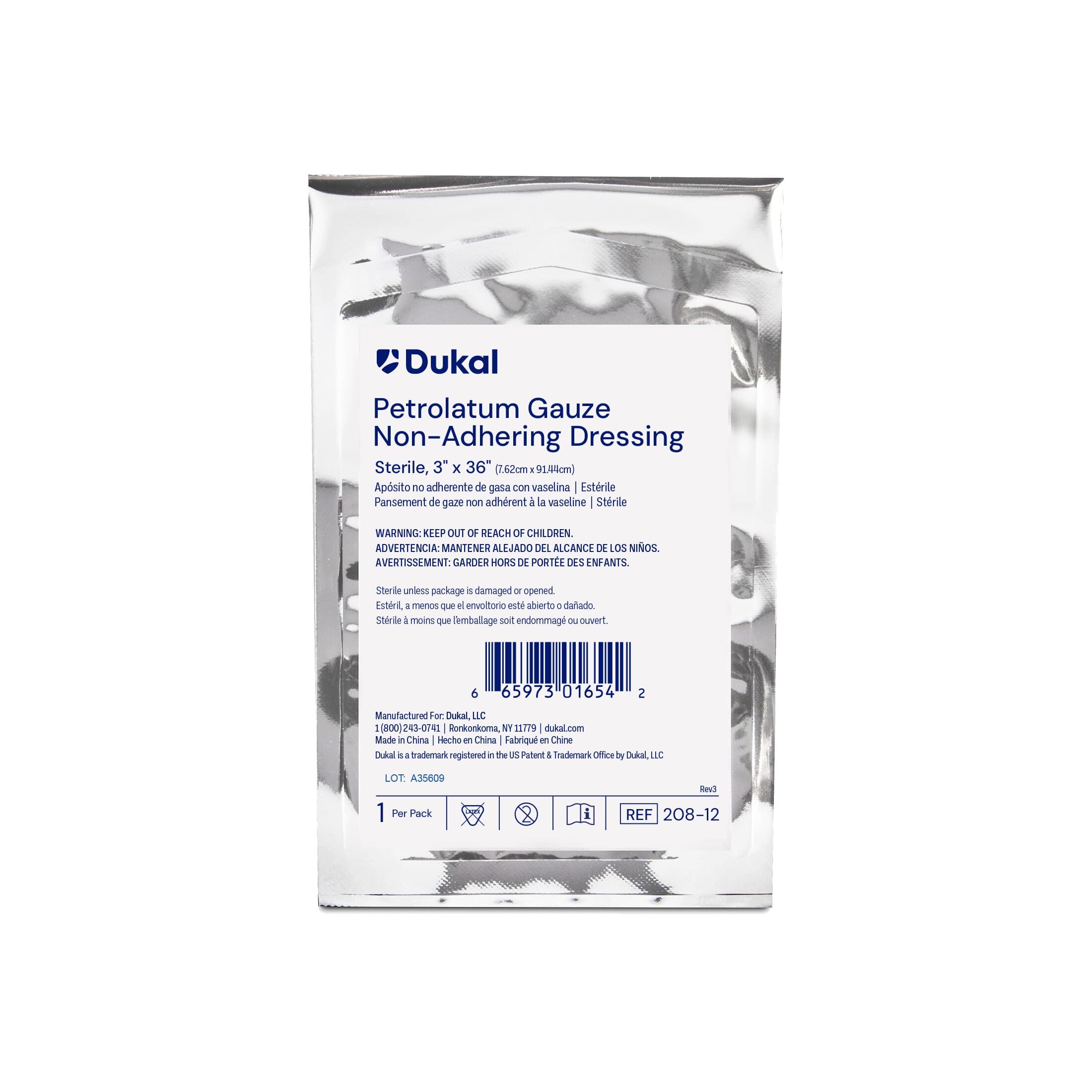 Dukal Petrolatum Gauze Dressing, Sterile, 3" x 36", 1/Box thumbnail 2