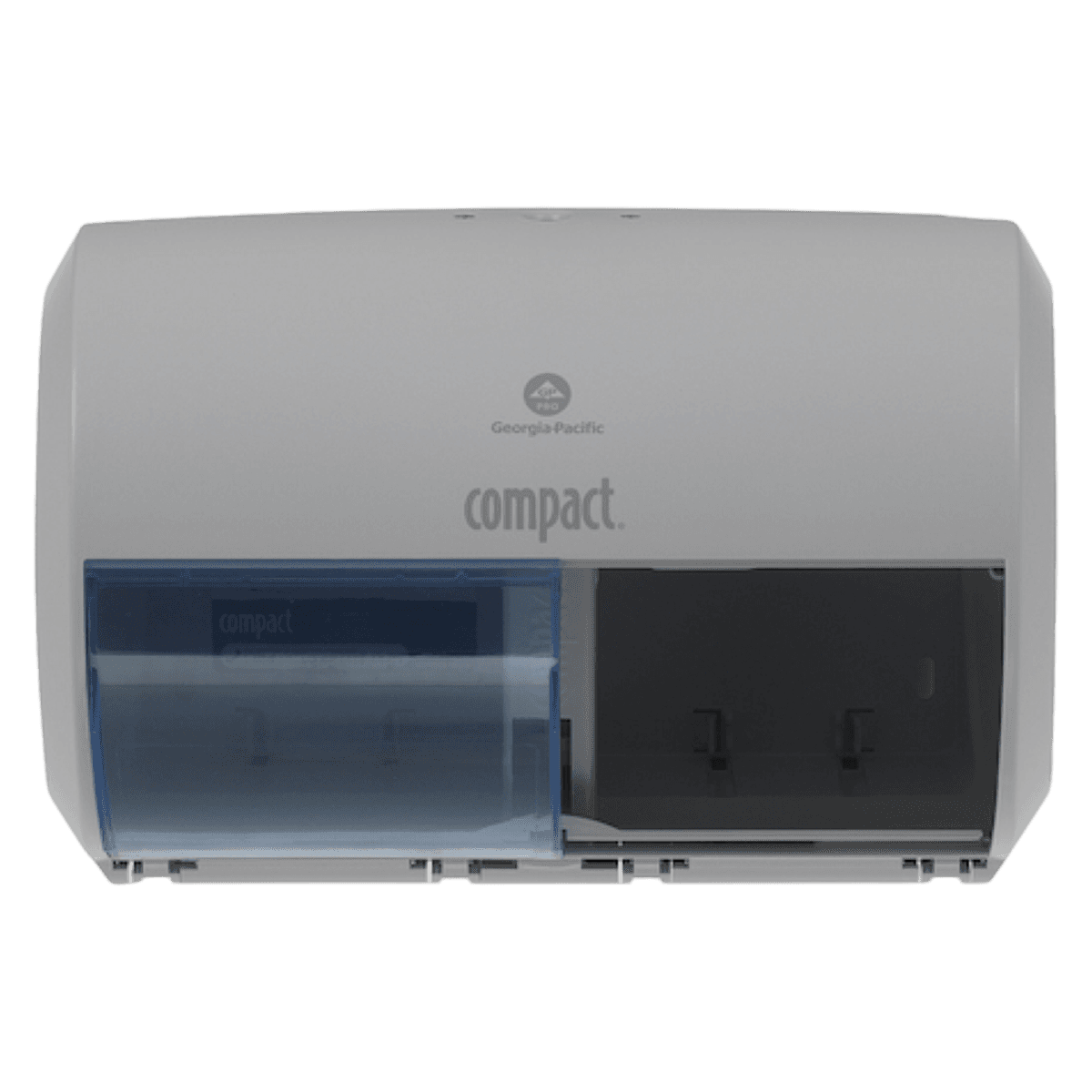 Georgia Pacific Compact 2-Roll Toilet Paper Dispenser, Gray Plastic, Wall Mount, Key Lock, for Coreless Rolls, 10.12 in x 6.75 in x 7.12 in, #19375/19378/19371/19374 - Dispenser Compact f/2 Roll TP - Image 1