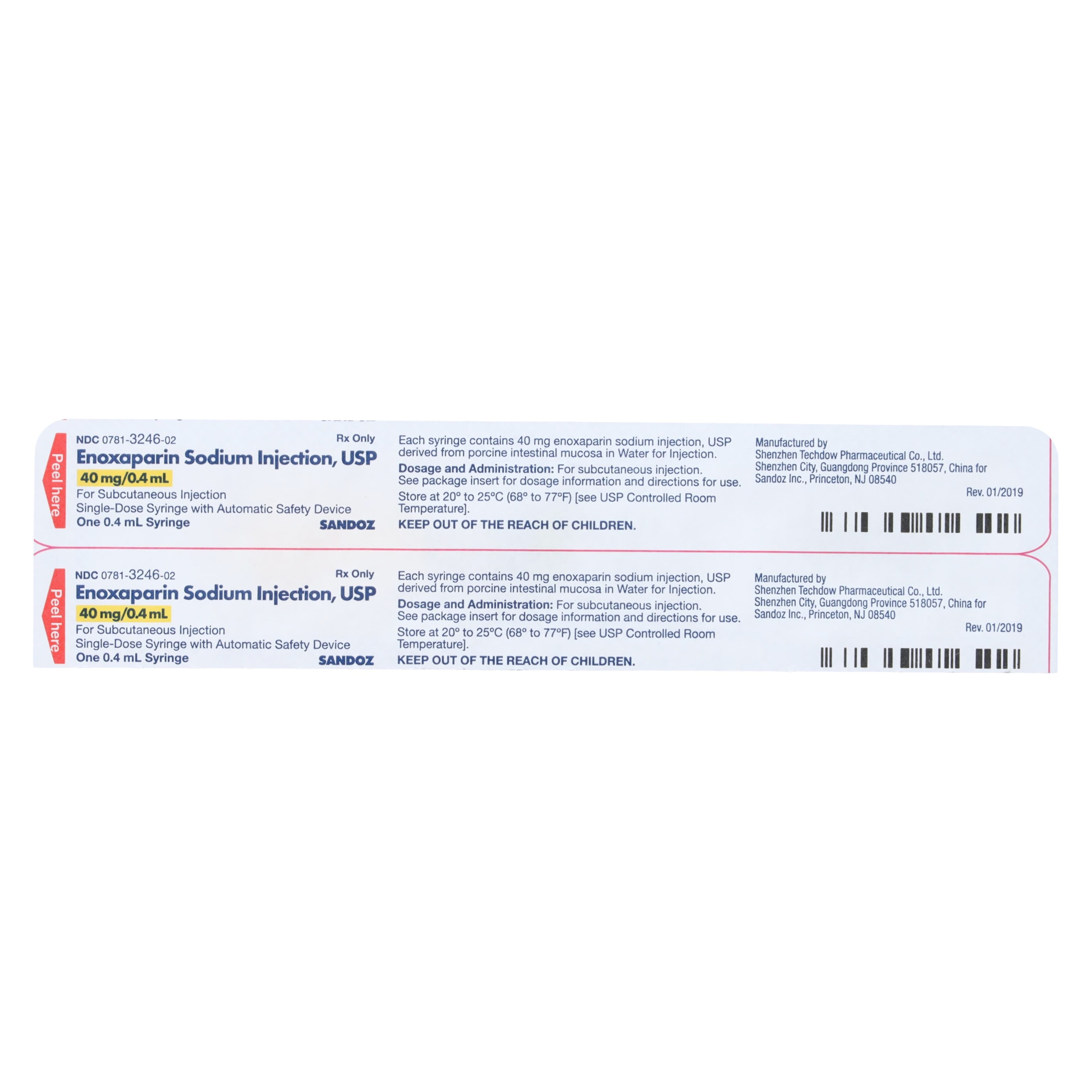 Enoxaparin Sodium Injection 40mg/0.4mL Prefilled Syringe, 10/Package (Sandoz) thumbnail 3