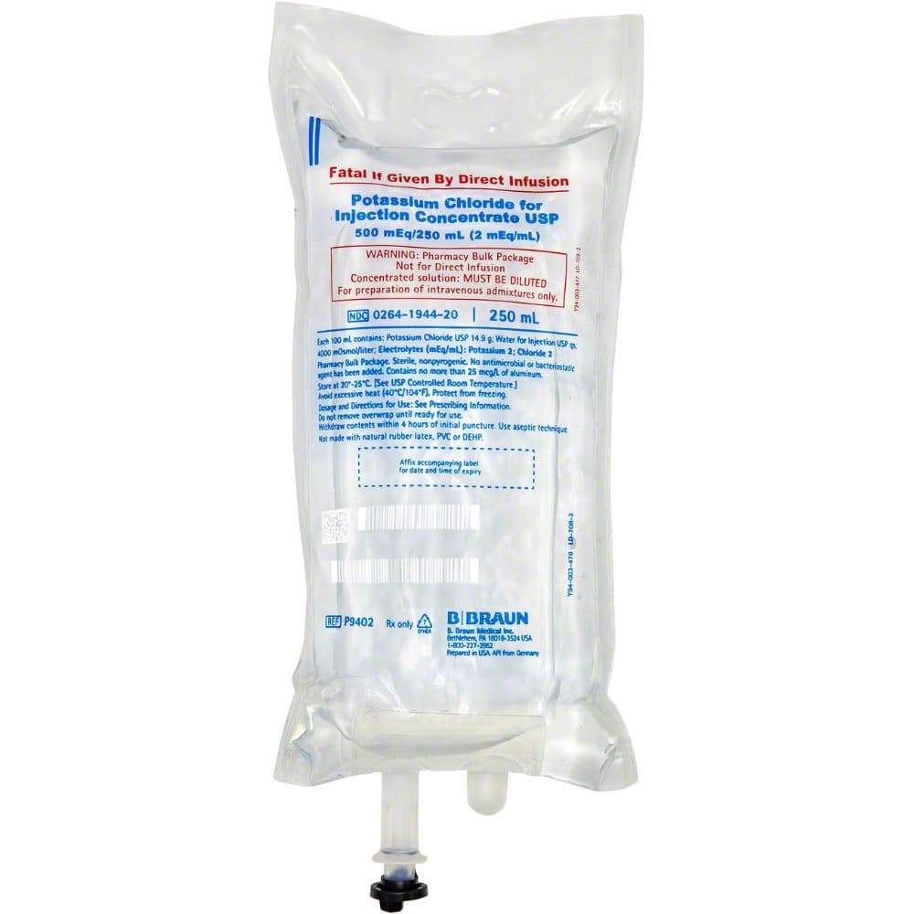 B. Braun Potassium Chloride for Injection, 2 mEq/mL, 250 mL Vial, 24/Case - Potassium Chlo f/Inj 2 mEq K+ - Image 1