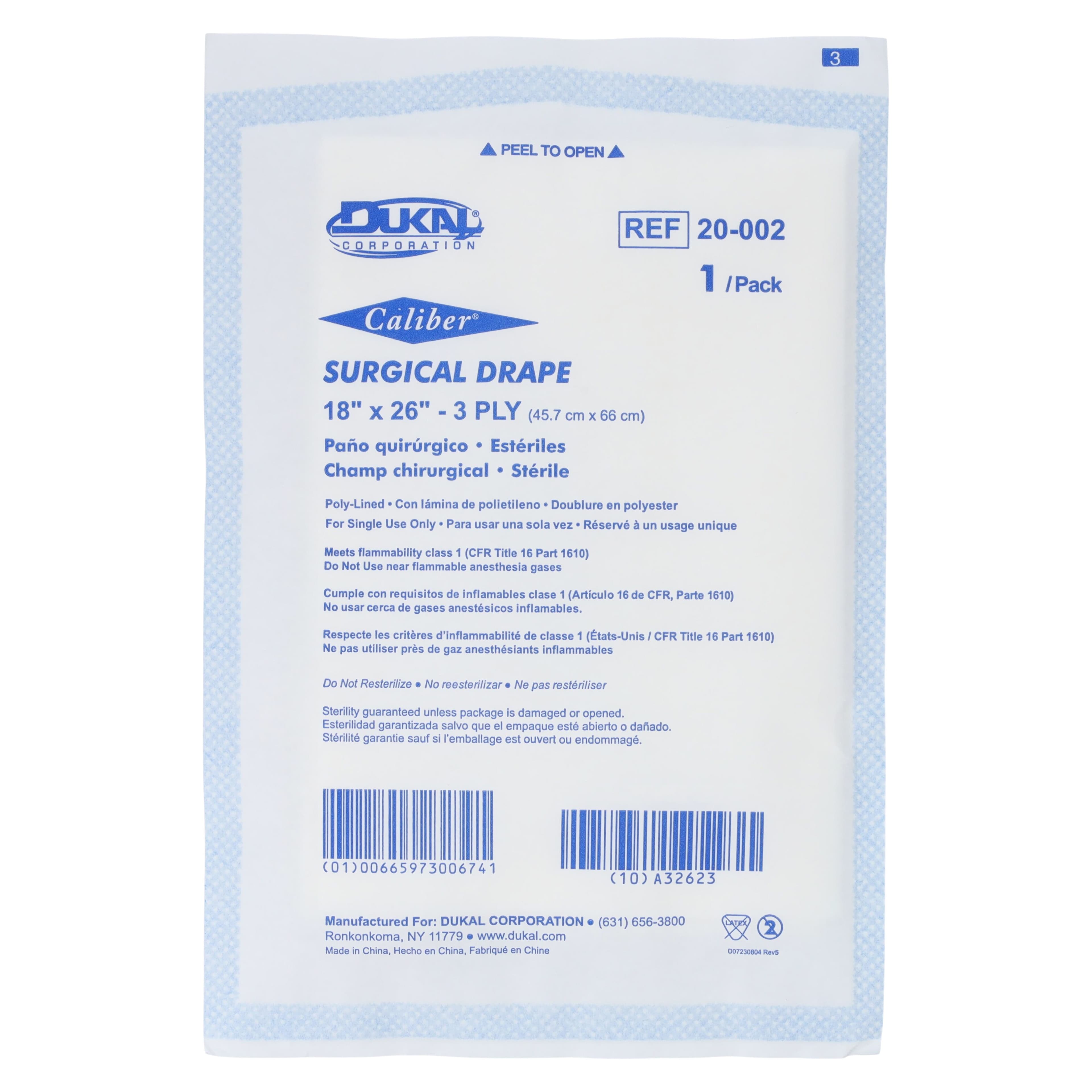 Dukal Surgical Drape, 18" x 26", Sterile, Non-Fenestrated, Blue, 50/Box, 20-002 thumbnail 2