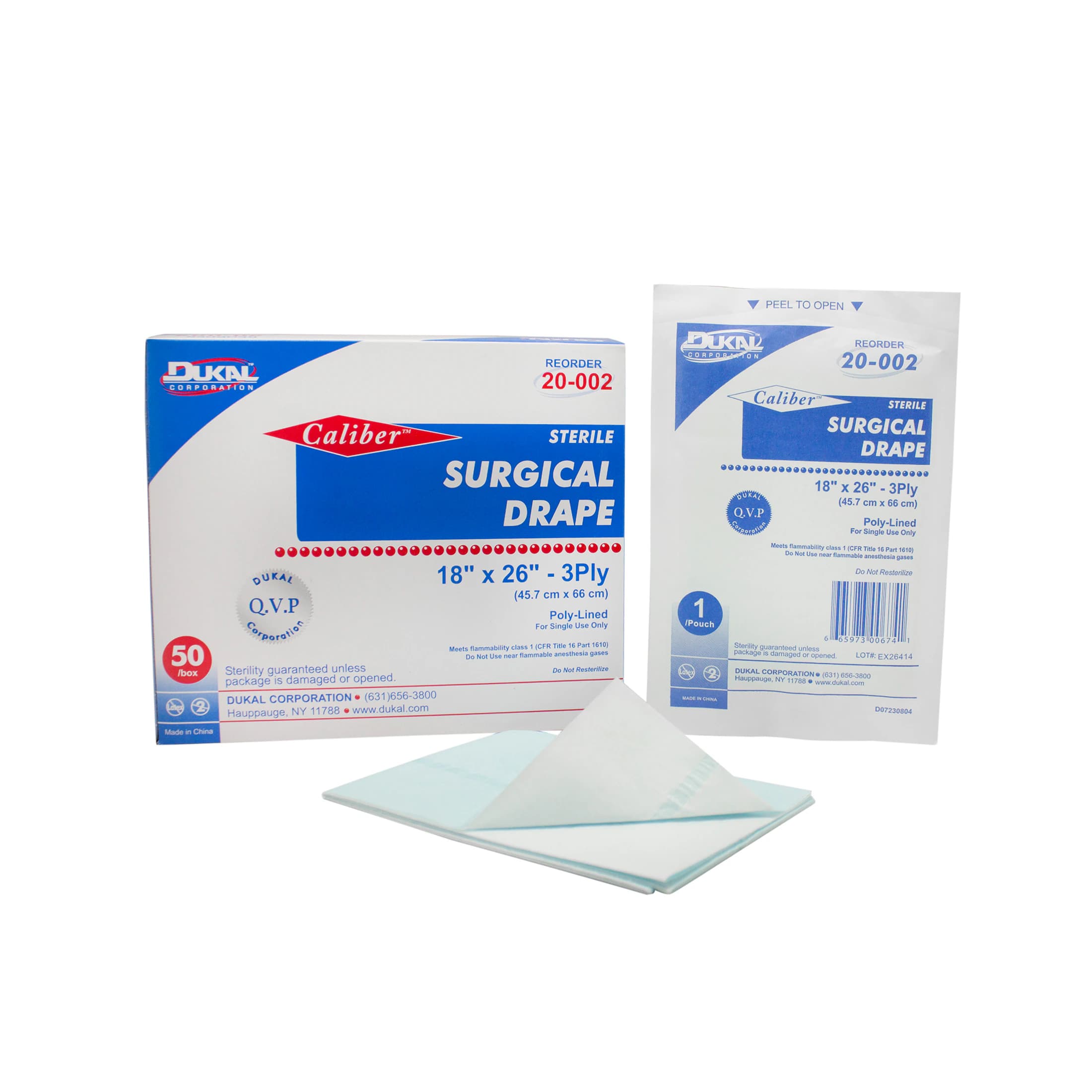Dukal Surgical Drape, 18" x 26", Sterile, Non-Fenestrated, Blue, 50/Box, 20-002 - Dukal - Surgical Drape, 18" x 26", box of 50 - Image 1