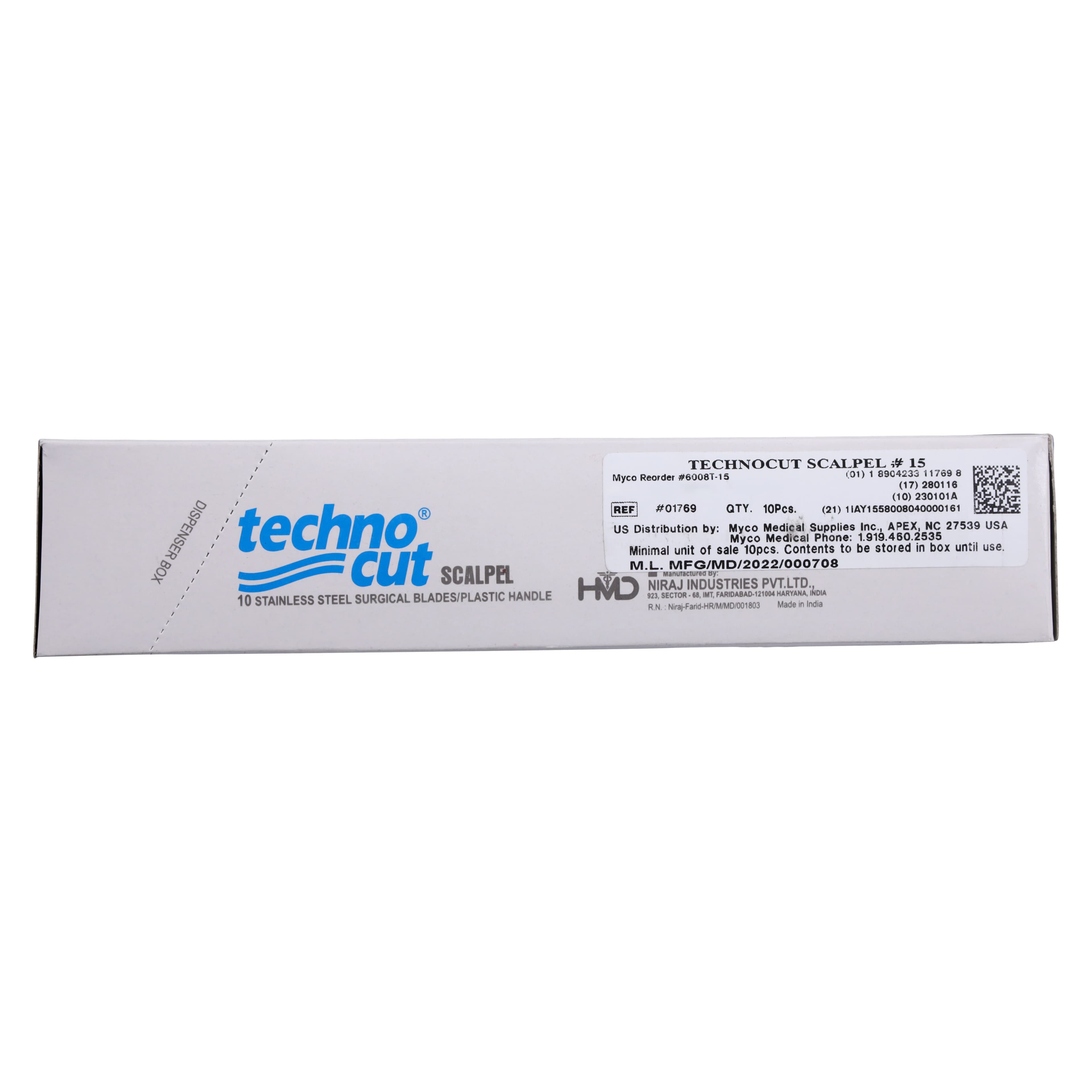 Myco Medical Technocut Sterile Disposable Scalpel, #15 Blade, Swiss Stainless Steel, 10/Box, 6008T-15 thumbnail 4