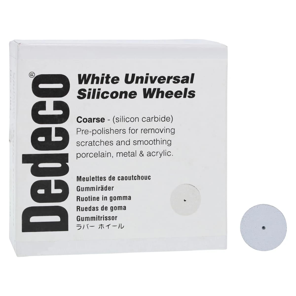 Dedeco Coarse Universal Polisher Square-Edge Silicone Wheel, White, 7/8" x 1/8", Box of 100 - Coarse Universal Polisher Square-Edge 7/8” x 1/8” Box of 100 - Image 1