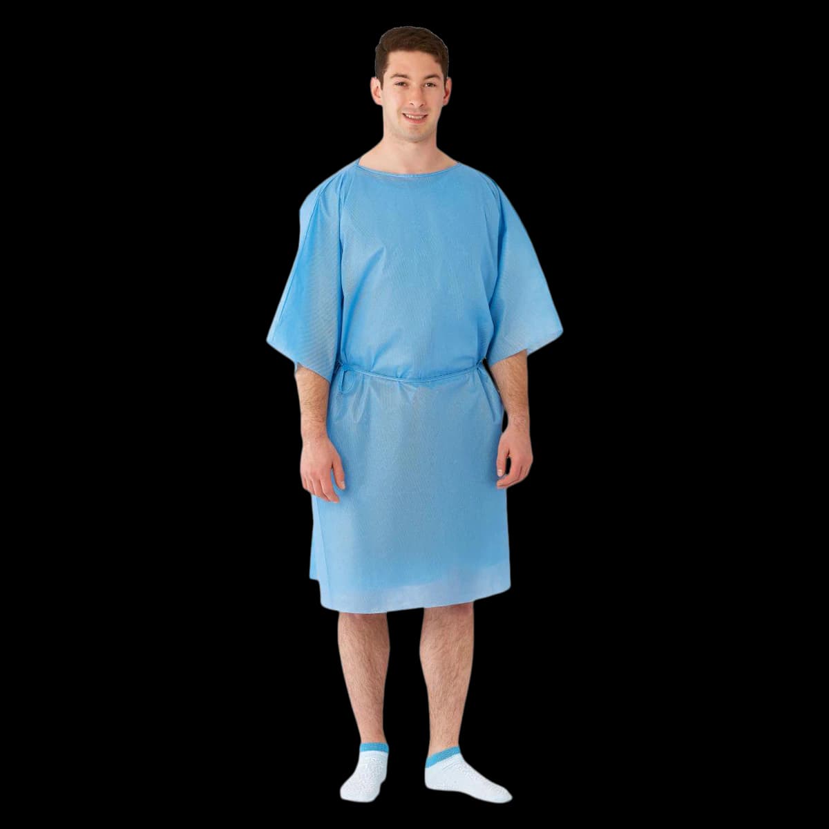 Medline Disposable Patient Gown, Short Sleeves, SMS, Blue, Large, Non-Sterile, Latex-Free, 50/Case - Gown Short Slvs Disp SMS Blue - Image 1